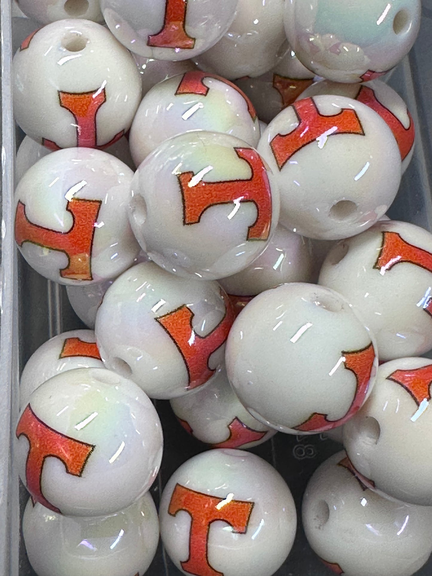 University of Tennessee 16mm Sports Print Beads • Set of 10 • Great for Pens, Keychains & Crafts-