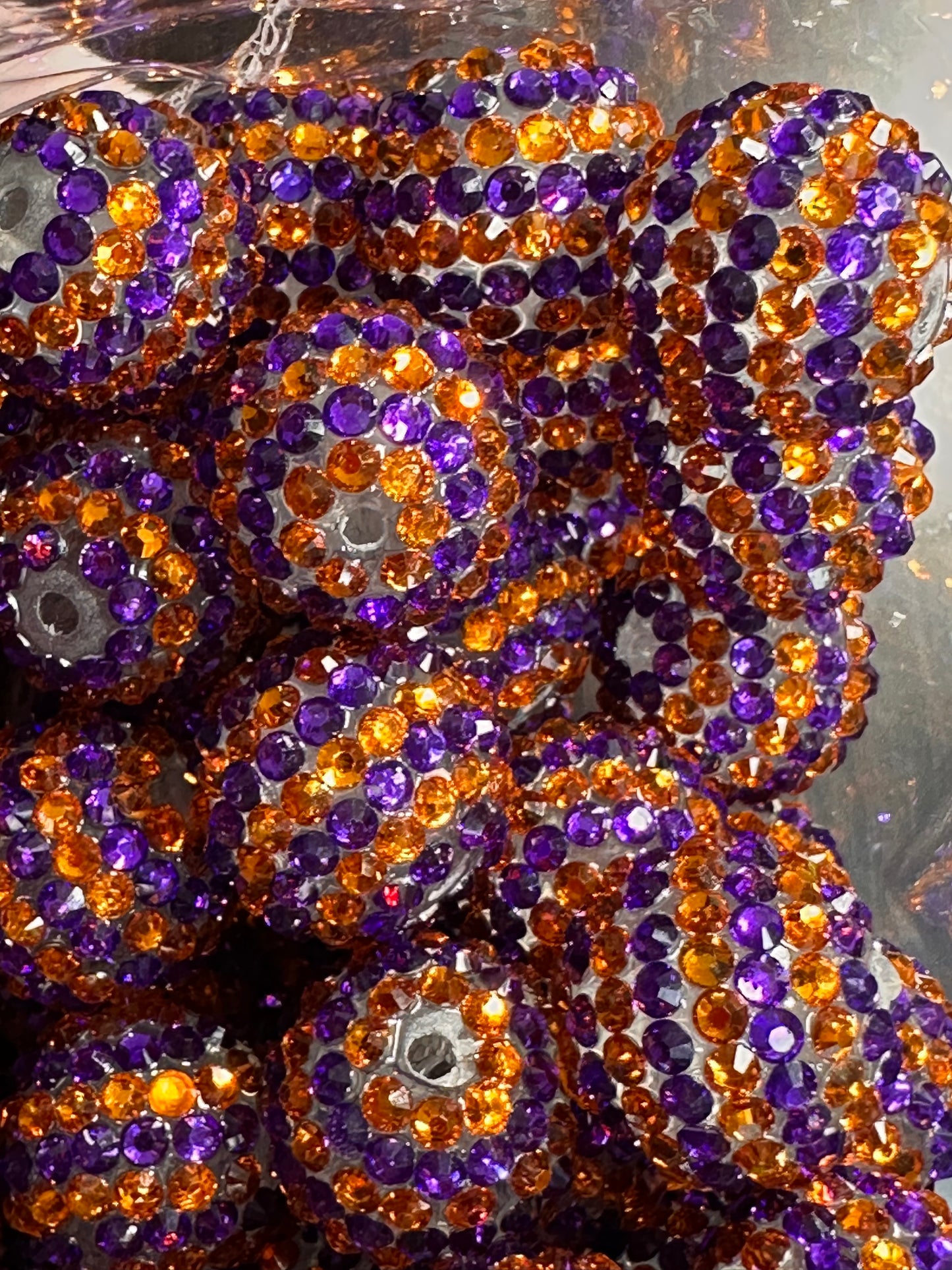Rhinestone Bead/Five beads included/ perfect to go with Florida Gators and University of Auburn /fits beadable pen/ Fancy bead/ keychain bead/ dark purplish blue and orange