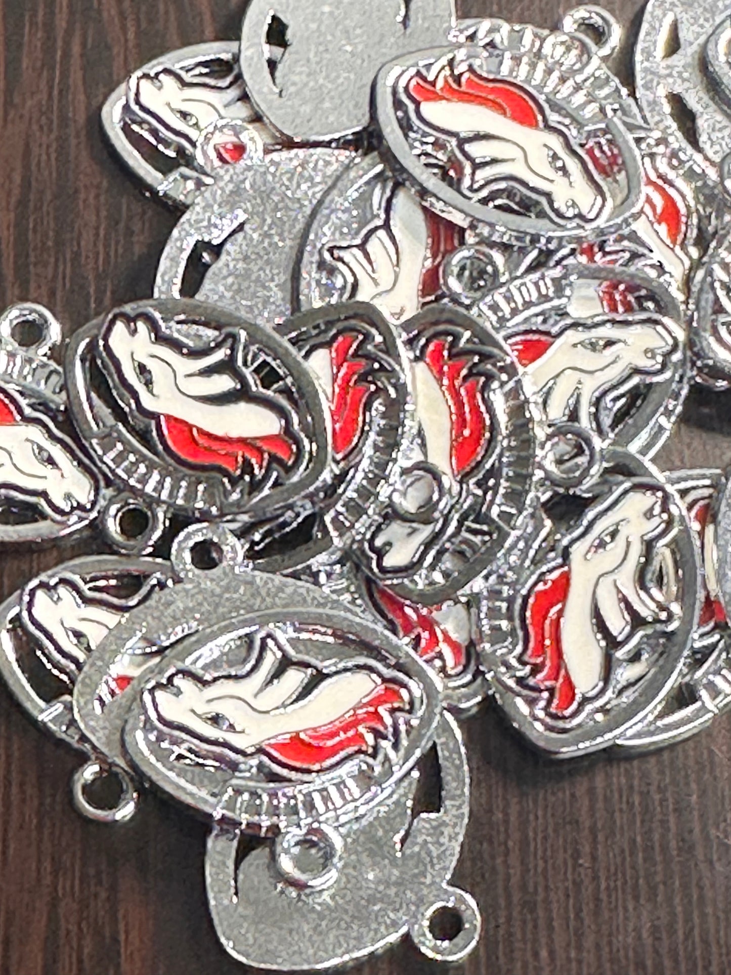 Enameled metal charms/ Denver Broncos pendant/ DIY charm bracelet/ DIY necklace