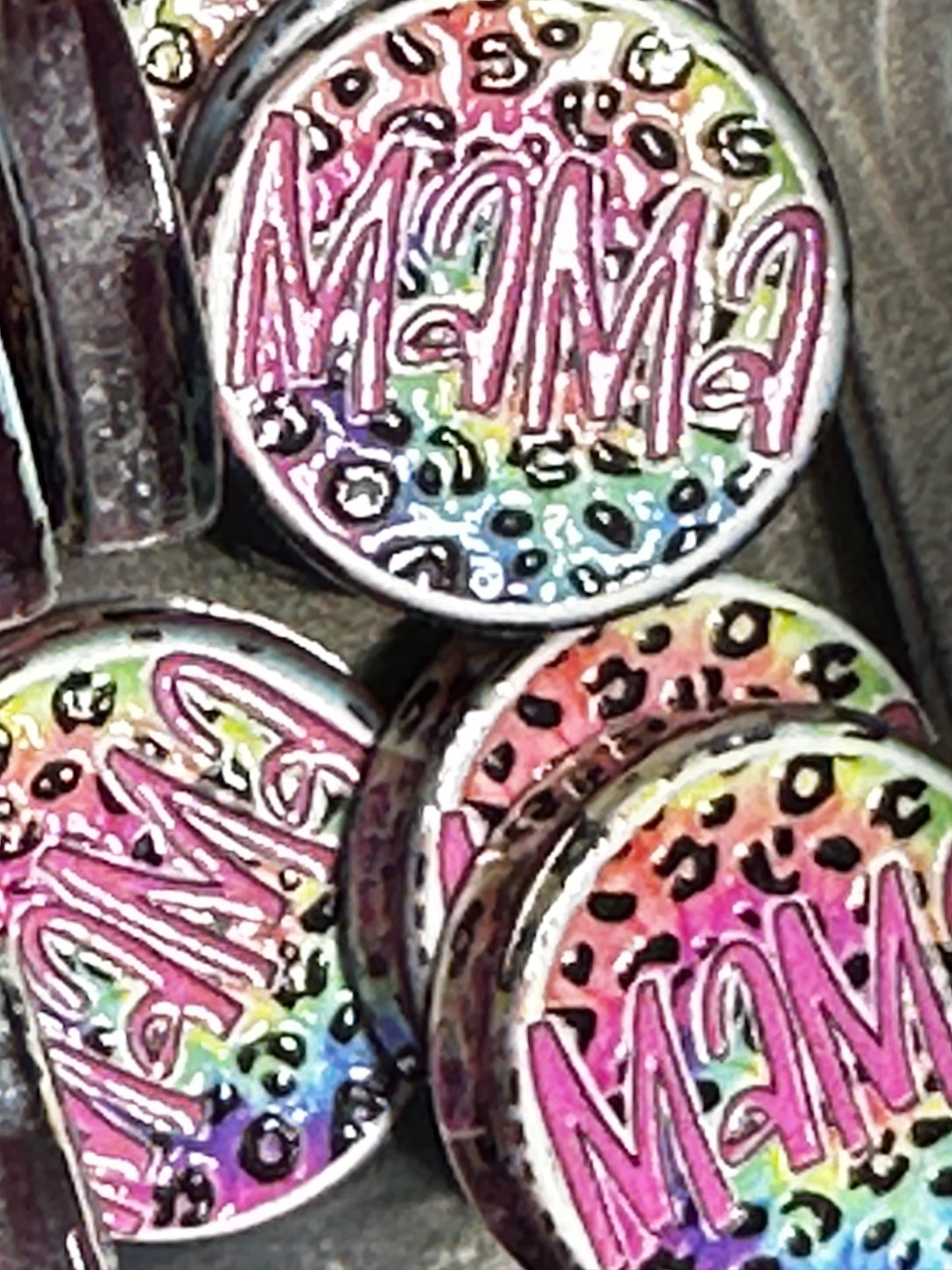 Colorful leopard print MAMA acrylic focal bead- set of 2/ focal bead/ pen beading / keychain bead/