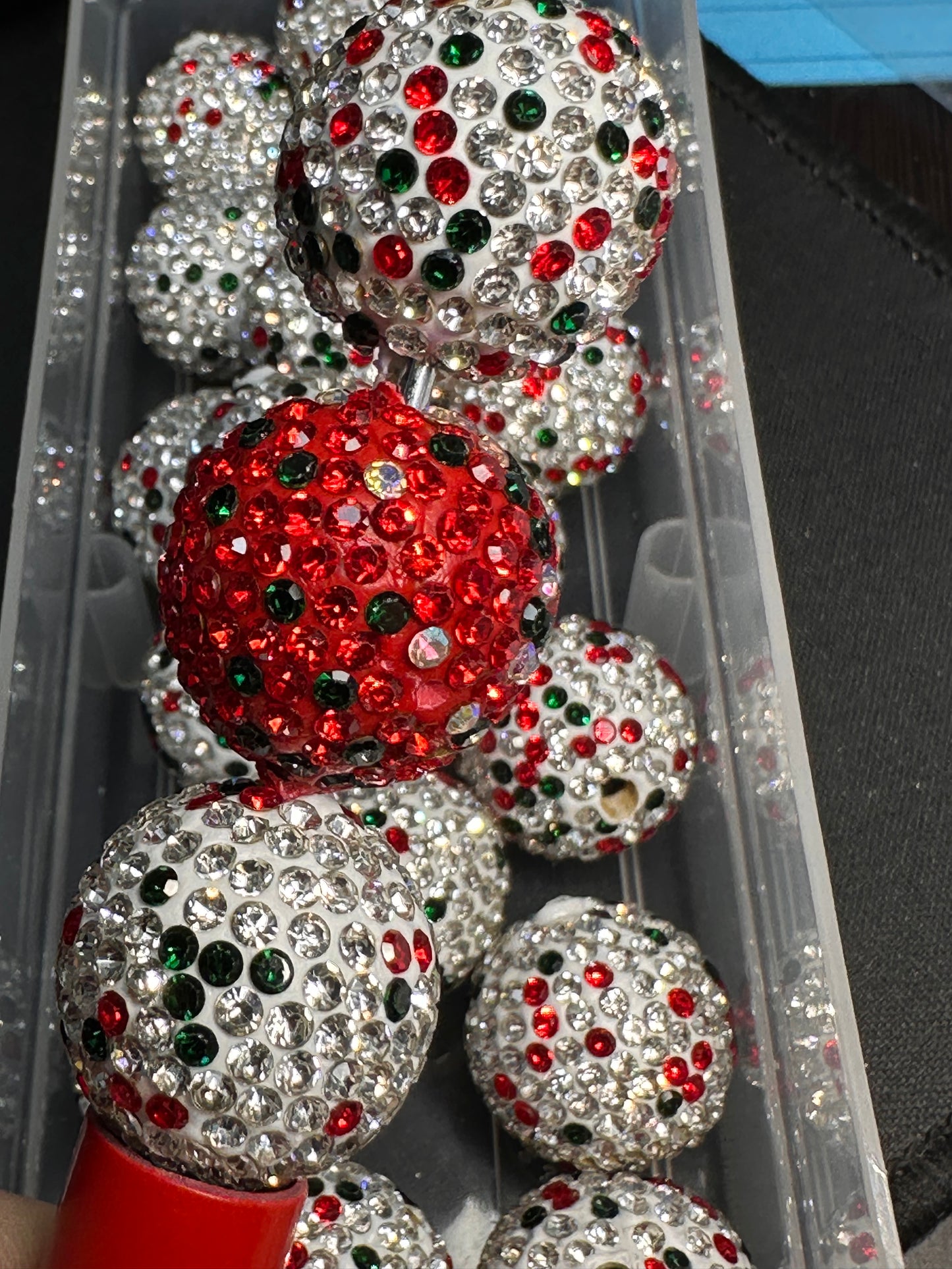 Five (5) Christmas rhinestone beads included/fancy Bead/ beadable pen/ keychain bead/ pastel beads/assorted colors/20mm