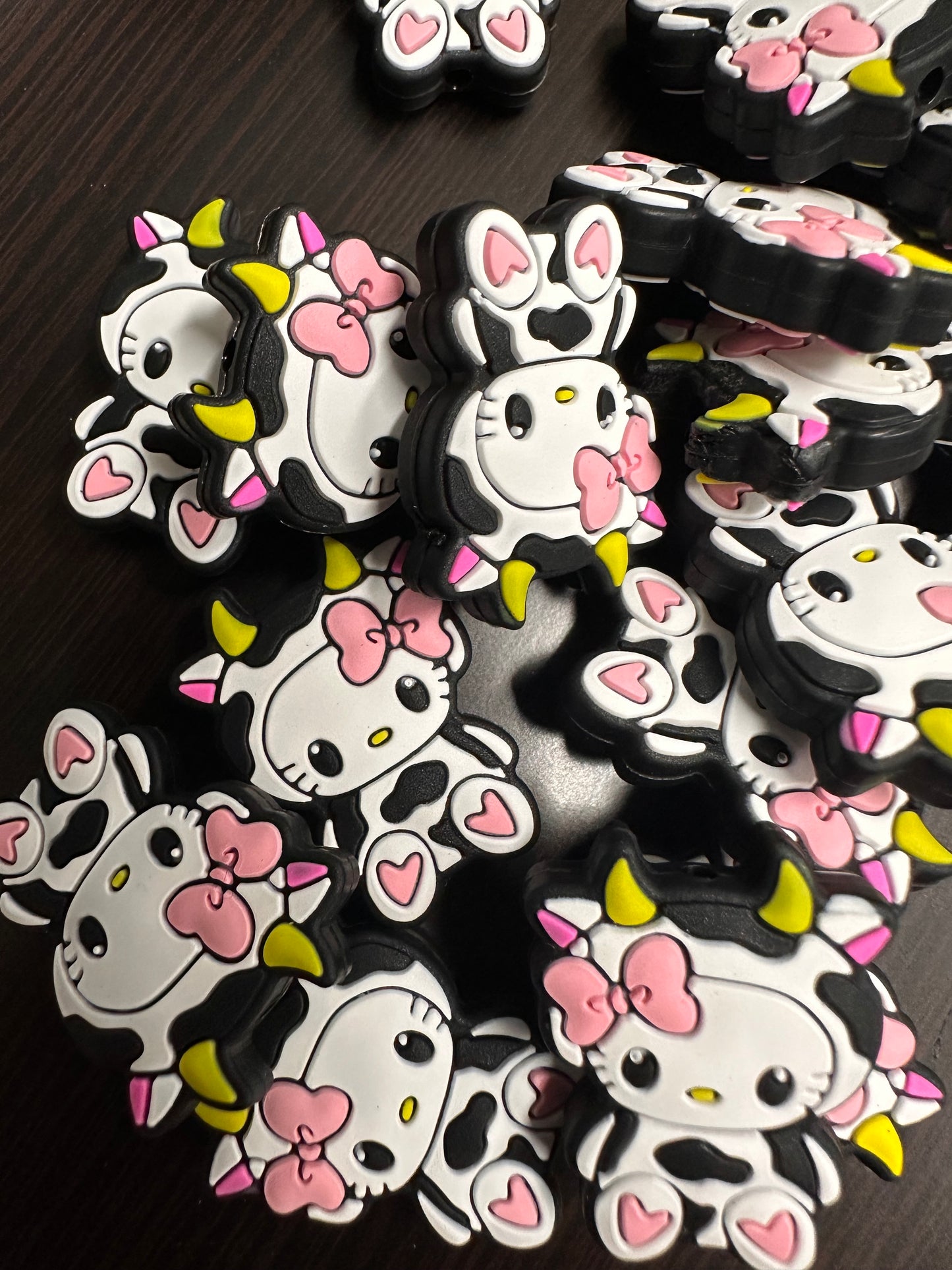 Black and white cows / Focal Bead/ beadable pen/ Silicone bead/ keychain bead/ animal/ farm/