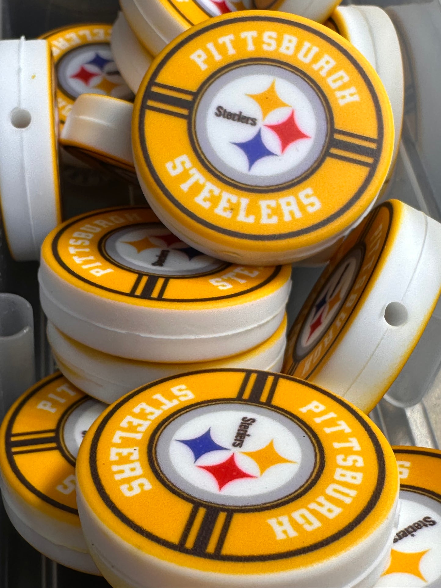 NEW Pittsburgh Steelers focal bead/ football/ printed silicone bead