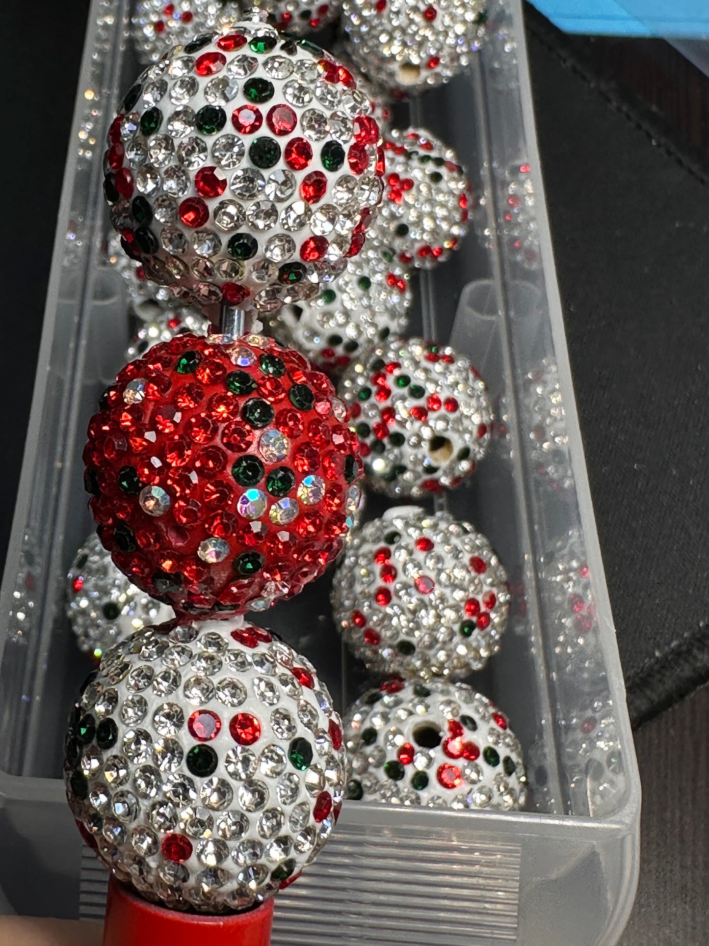 Five (5) Christmas rhinestone beads included/fancy Bead/ beadable pen/ keychain bead/ pastel beads/assorted colors/20mm