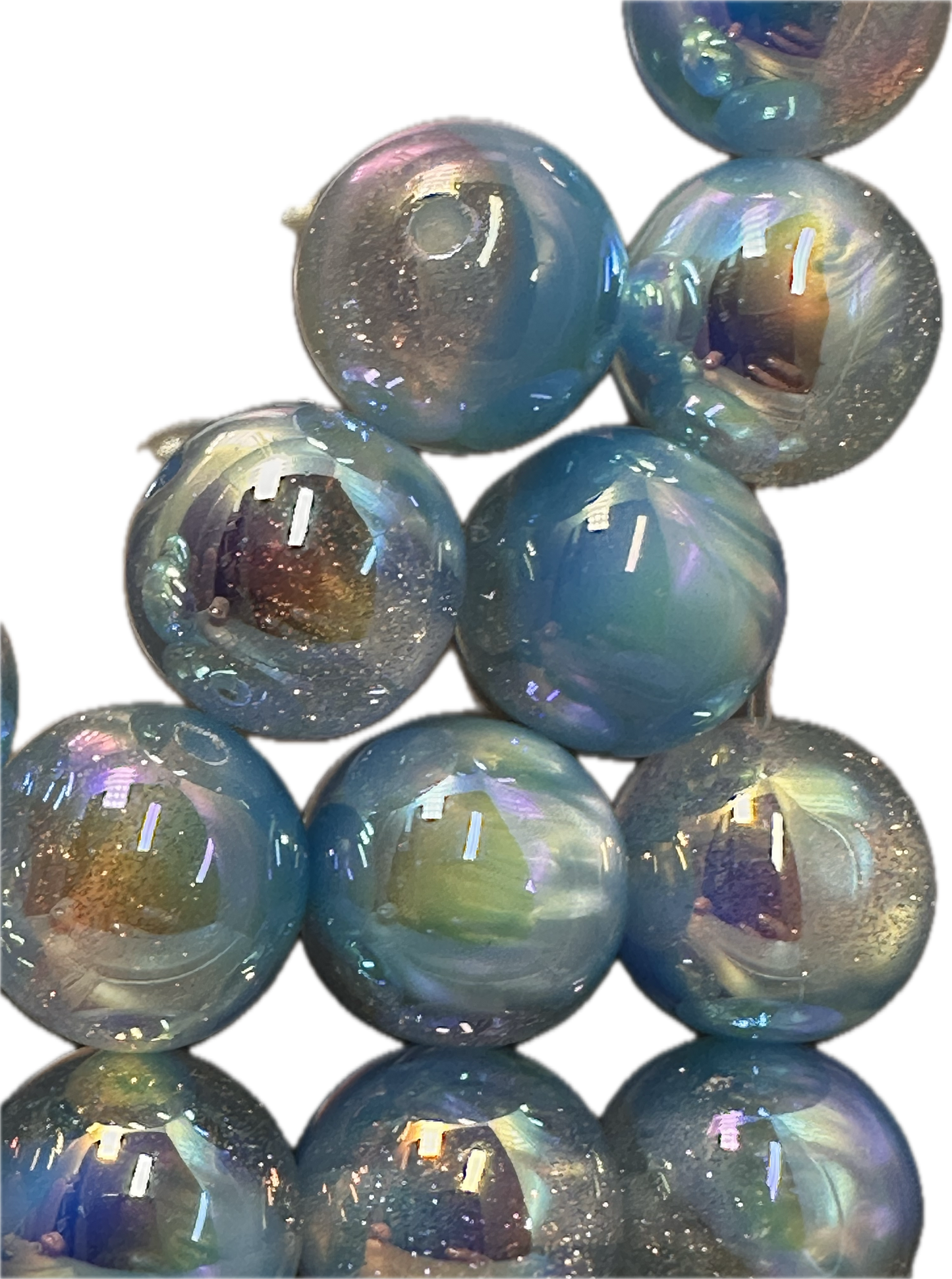 Ten (10) blue clear and green mixed beads with glitter sparkle inside/ sparkle beads/ 16mm/pen beading beads/ bling beads/ keychain beads/ DIY