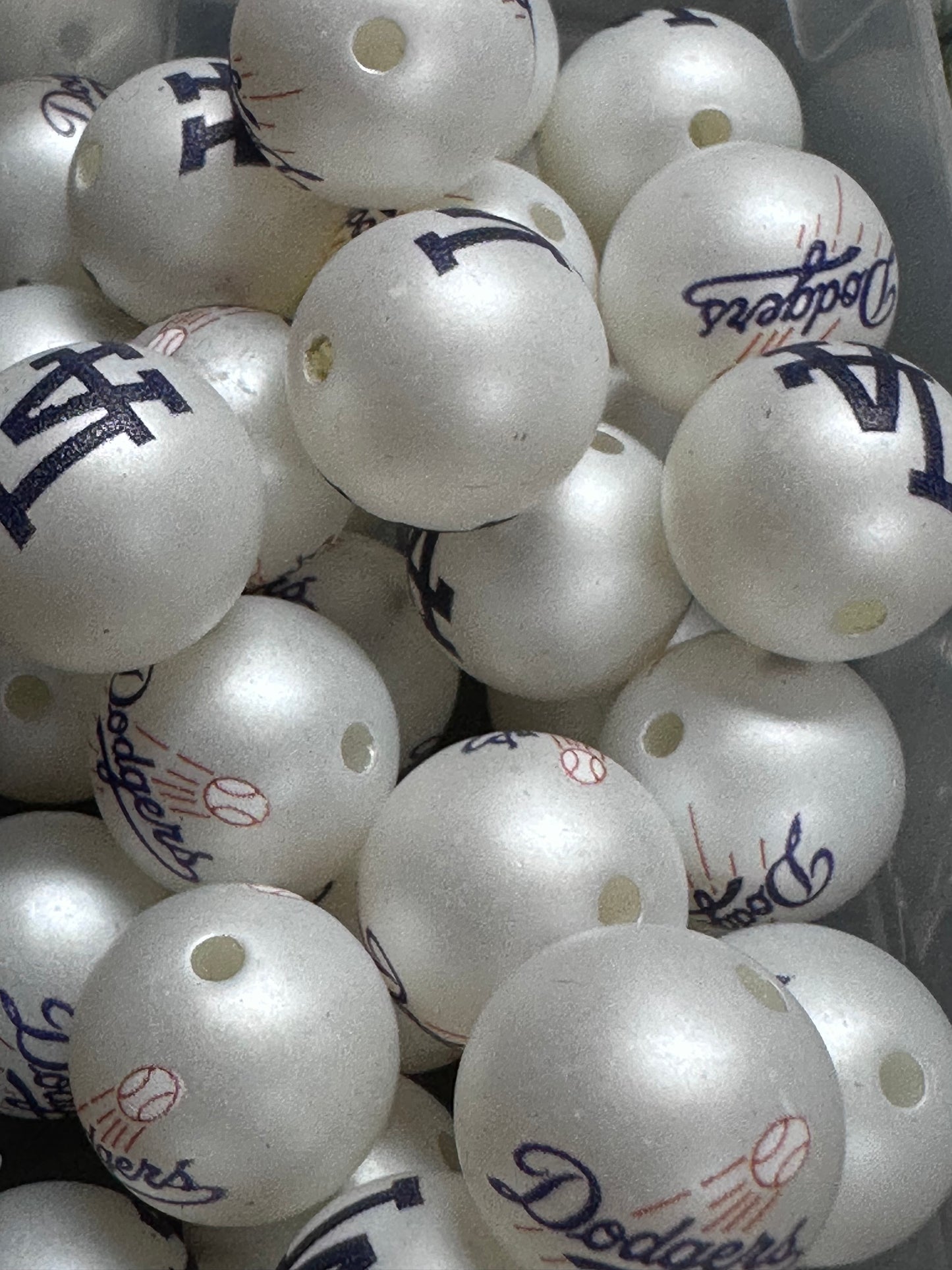 LA Dodgers 16mm Sports Print Beads • Set of 10 • Great for Pens, Keychains & Crafts- baseball