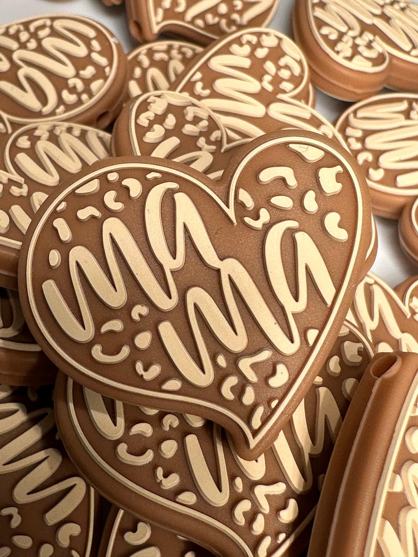 MAMA Focal Bead / lightning bolt / heart shaped/ tan khaki color