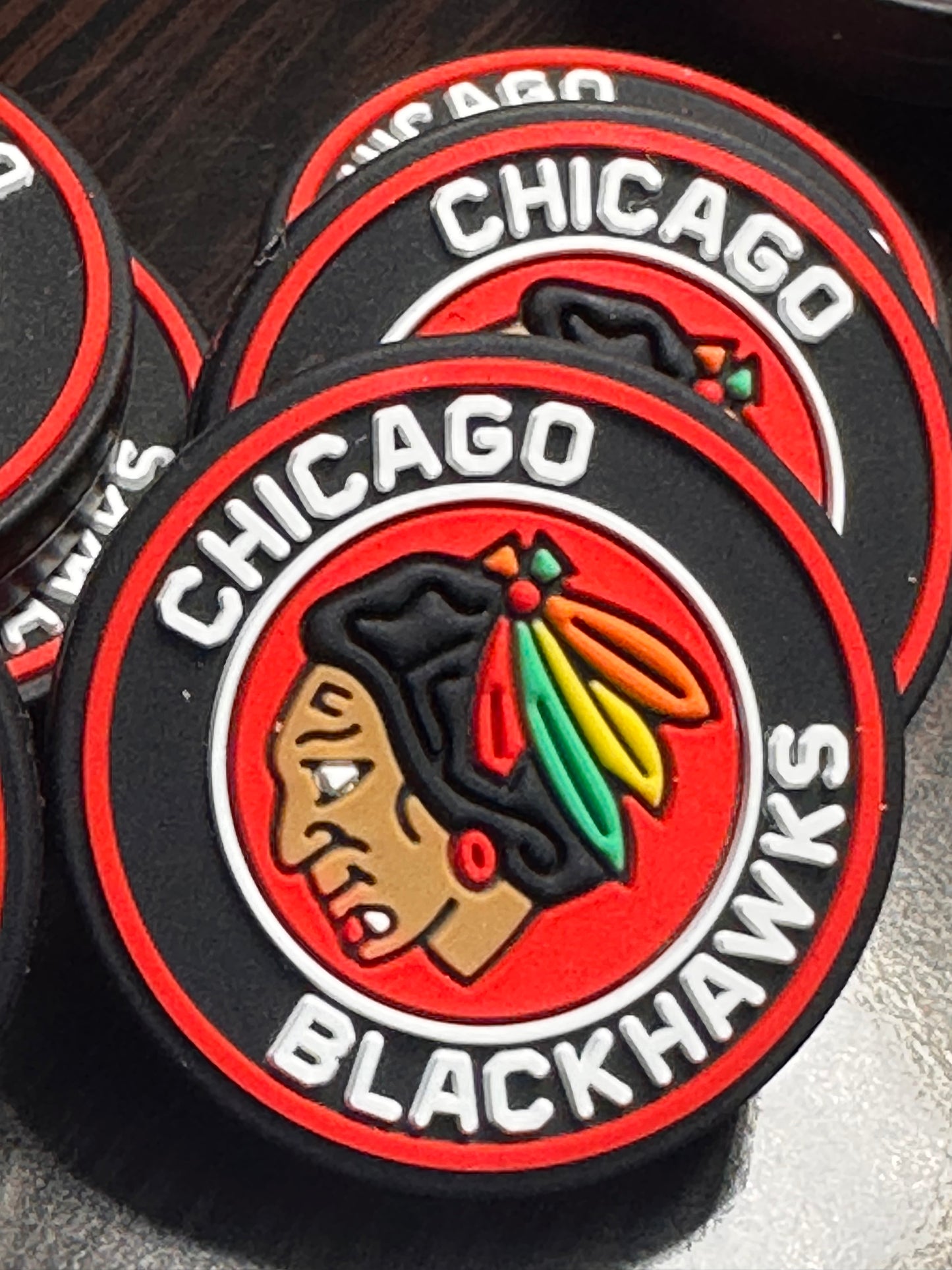 Chicago Blackhawks round focal bead/ ice hockey
