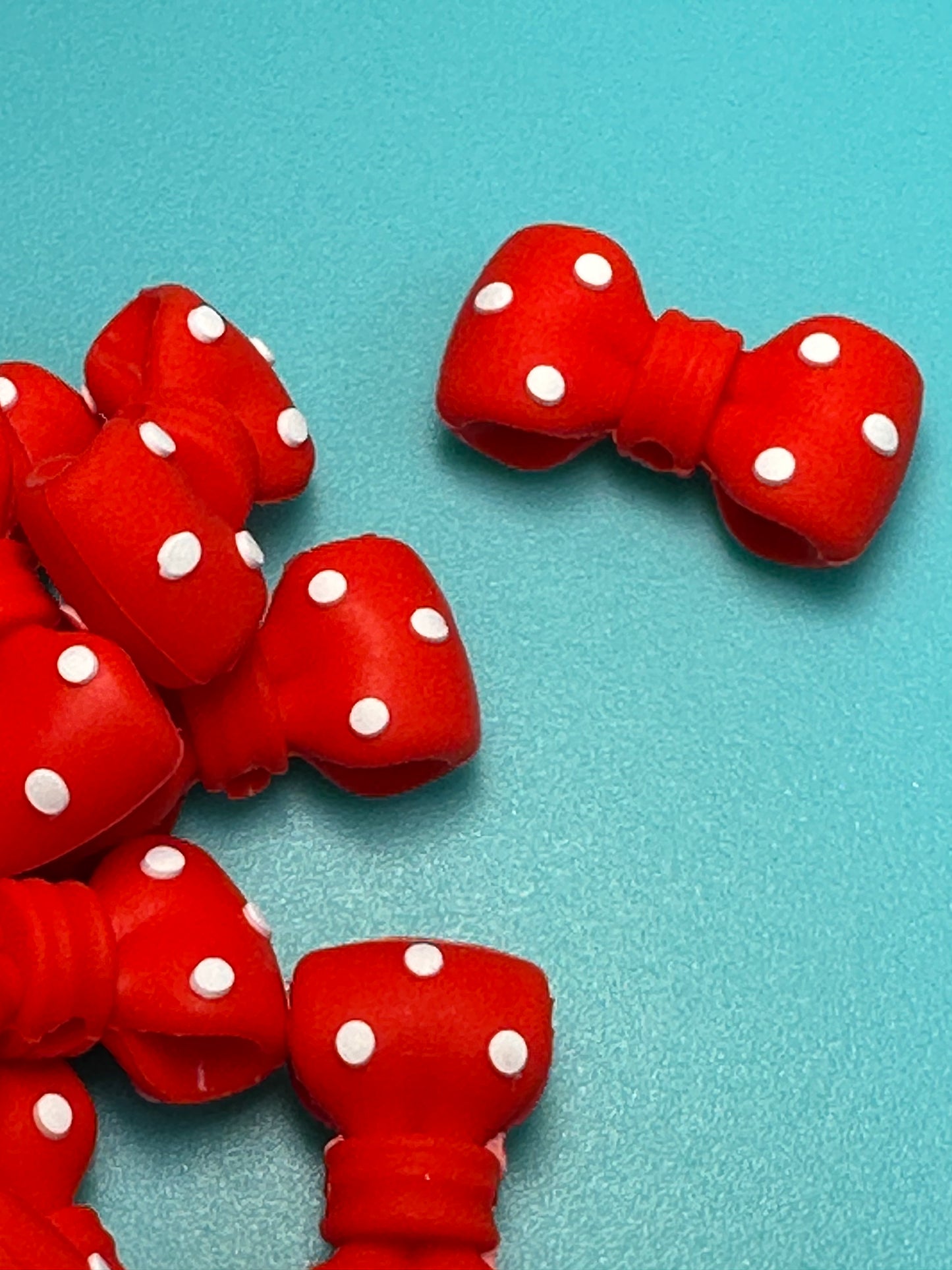 3D red polka dot bow silicone focal bead/