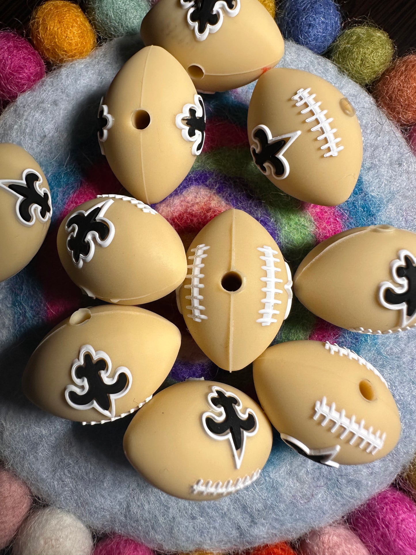 3D New Orleans Saints focal bead design / football shaped