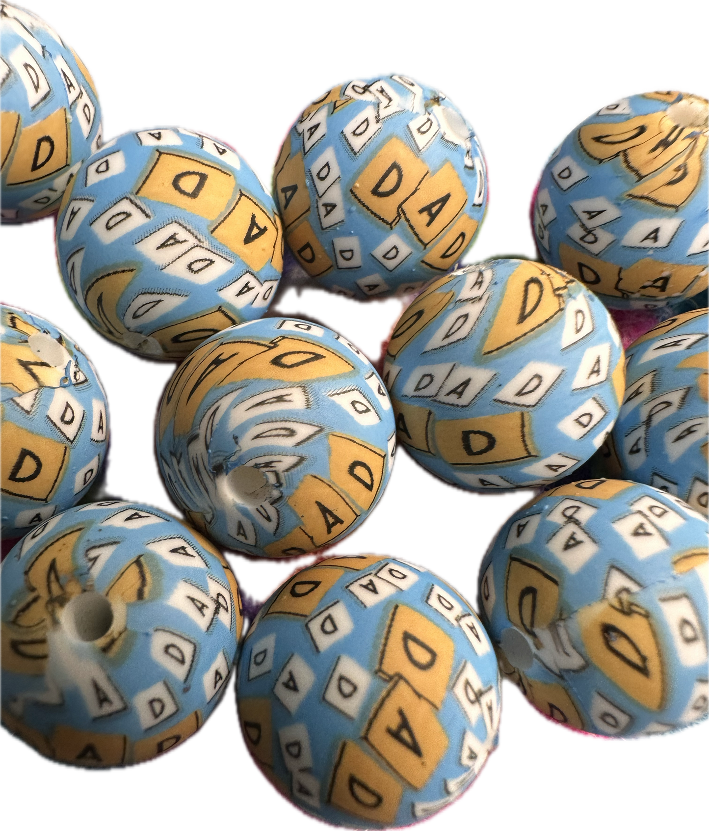Dad printed beads /15 mm round shaped/beadable pen/ keychain bead/10 beads included/ silicone Fathers Day/ Grandparents Day