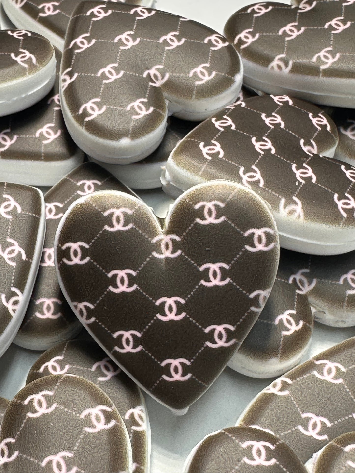 Heart shaped silicone focal bead with designs/ pen beading/ keychain bead/ DIY/ fancy bead #6