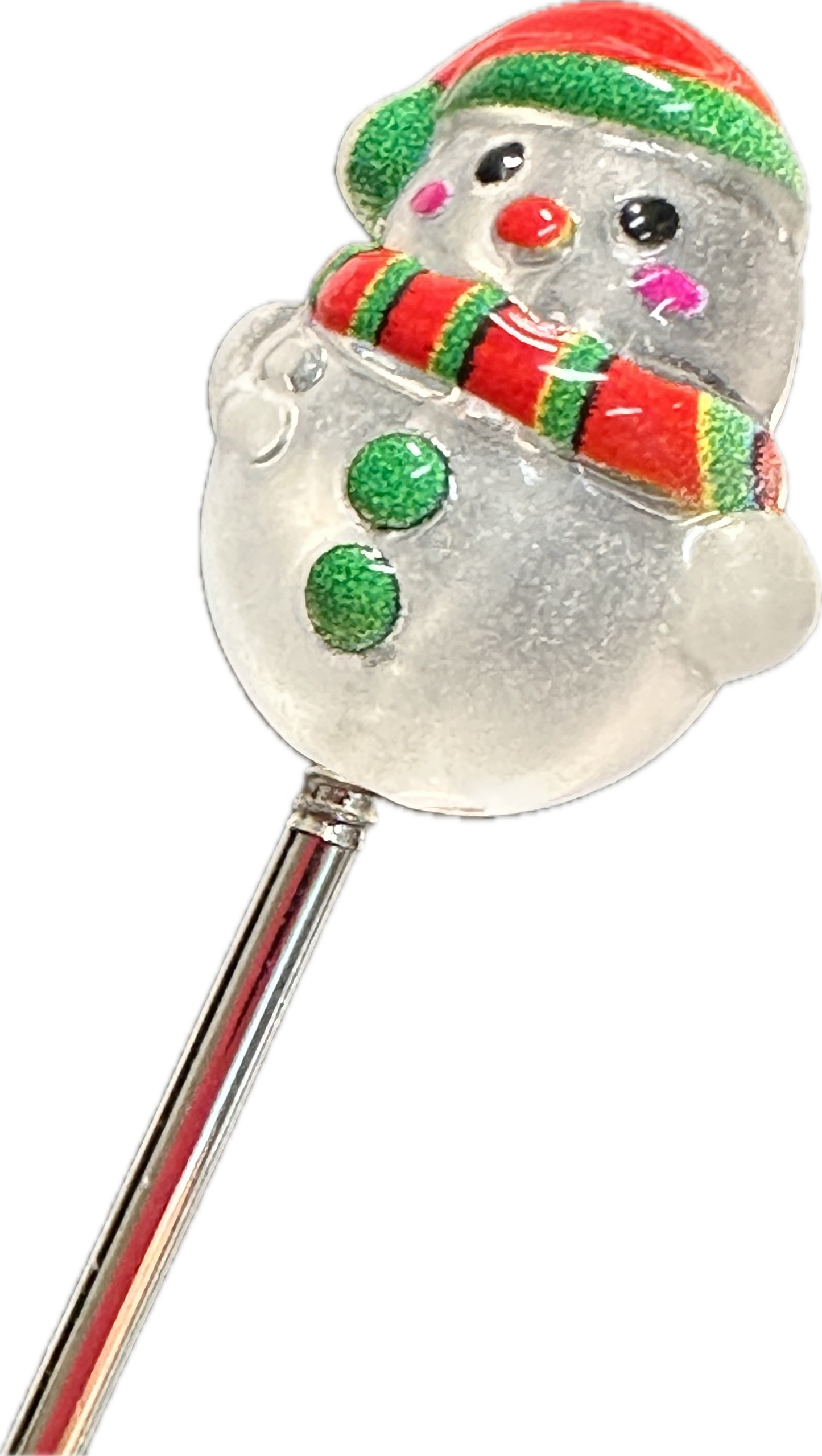 Ten (10) frosted snowman acrylic beads /16mm x 20mm beads / acrylic bead/ keychain bead/ jewelry/Christmas/ only twists on to pmake a topper