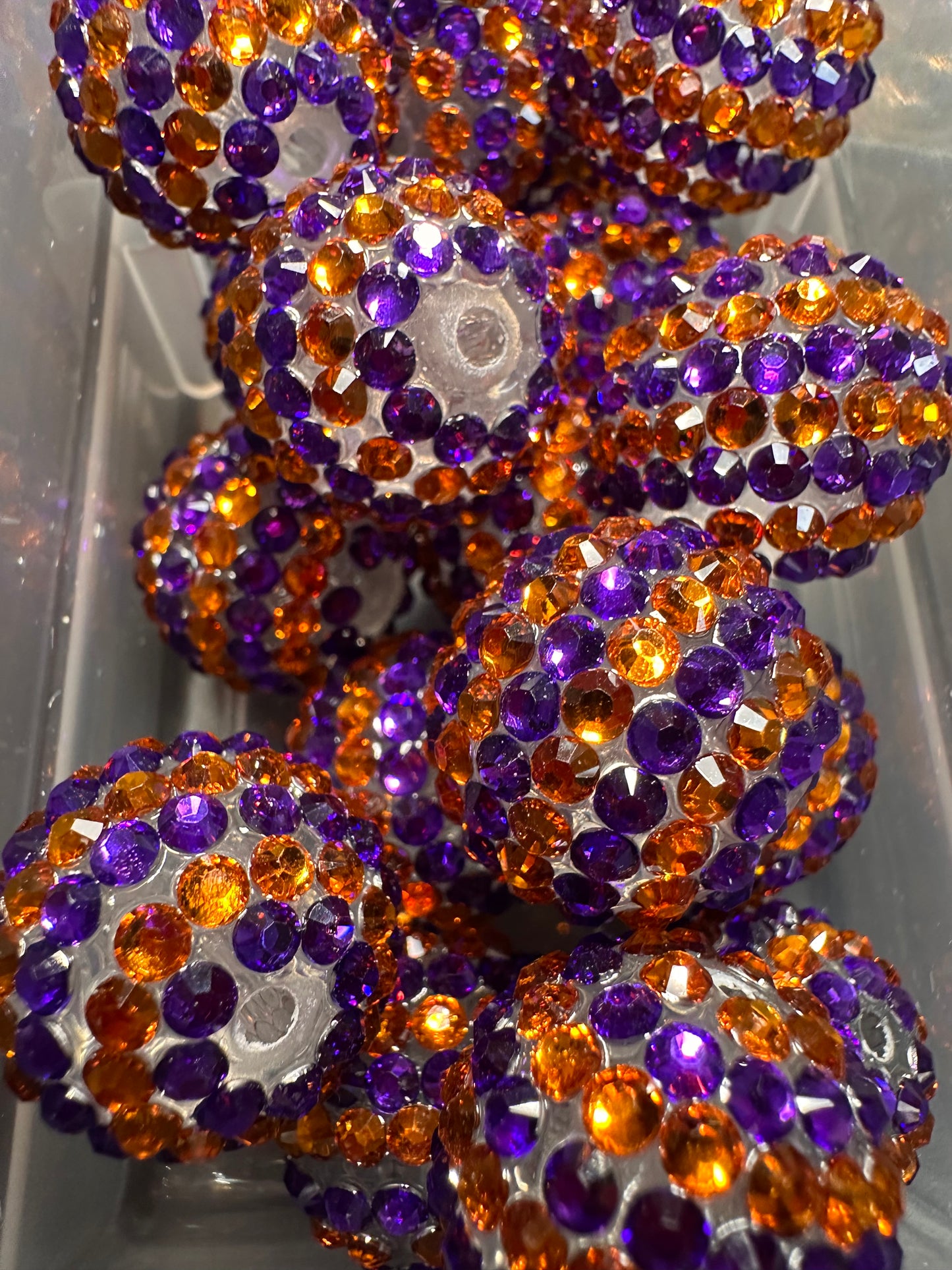 Rhinestone Bead/Five beads included/ perfect to go with Florida Gators and University of Auburn /fits beadable pen/ Fancy bead/ keychain bead/ dark purplish blue and orange