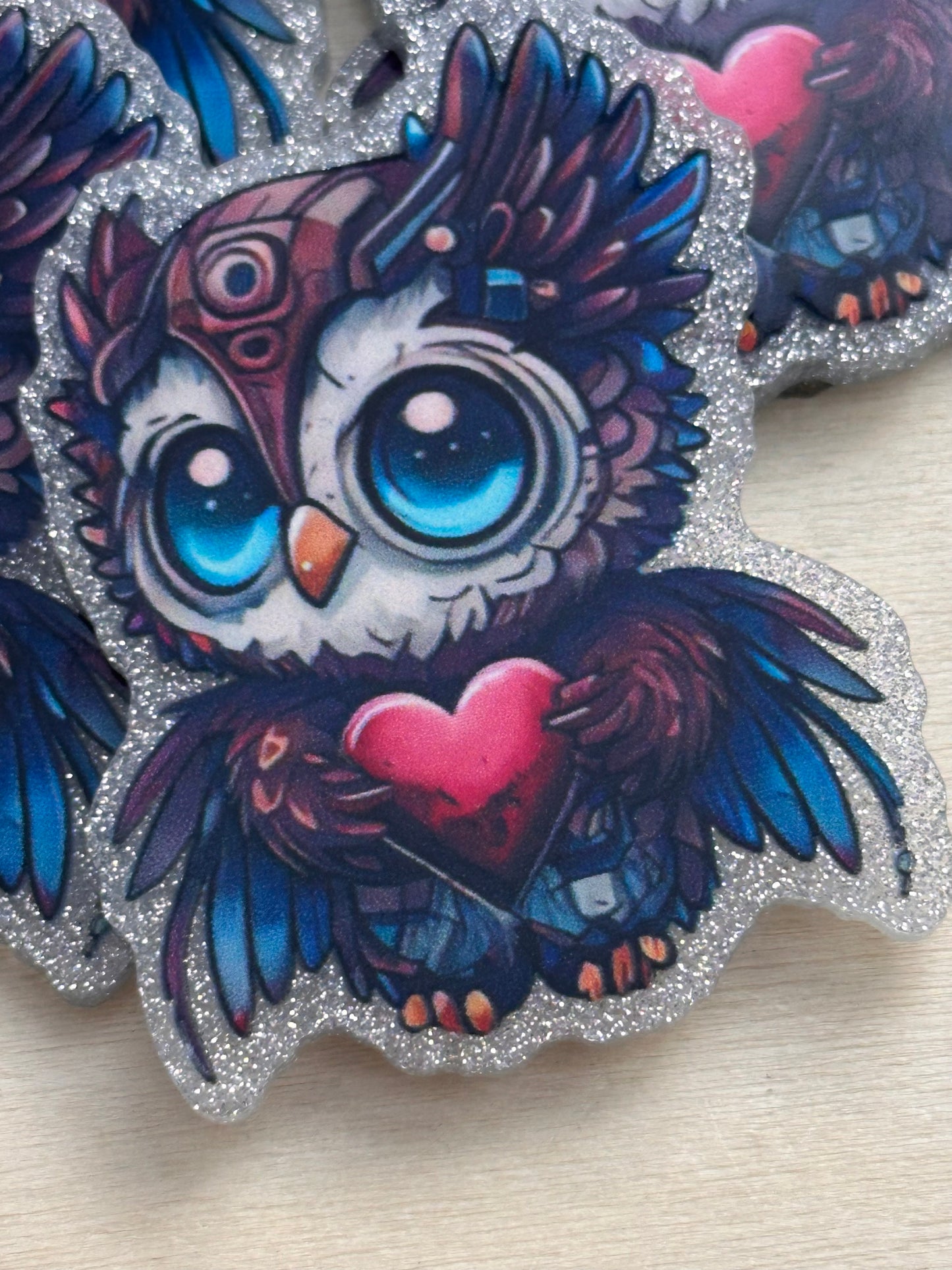 Three (3) cute owl Badge Reel acrylic pieces/ cute print/ badge reel/ owl bird badge acrylic