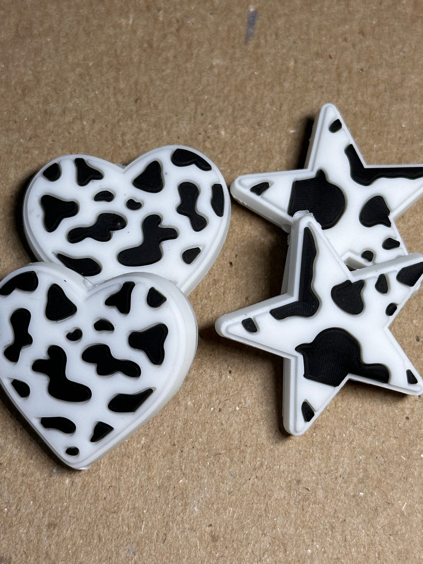 Cow print star and heart Focal Bead