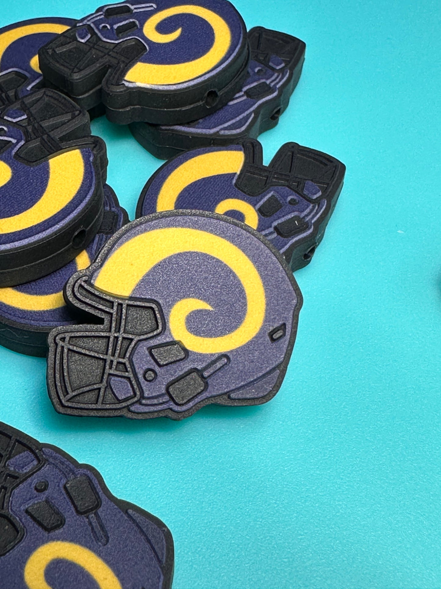 Football helmet shaped Los Angeles Rams focal bead