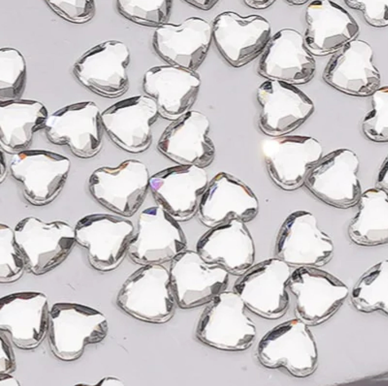 Sparkly little flat backs faceted heart shaped charms/many colors/