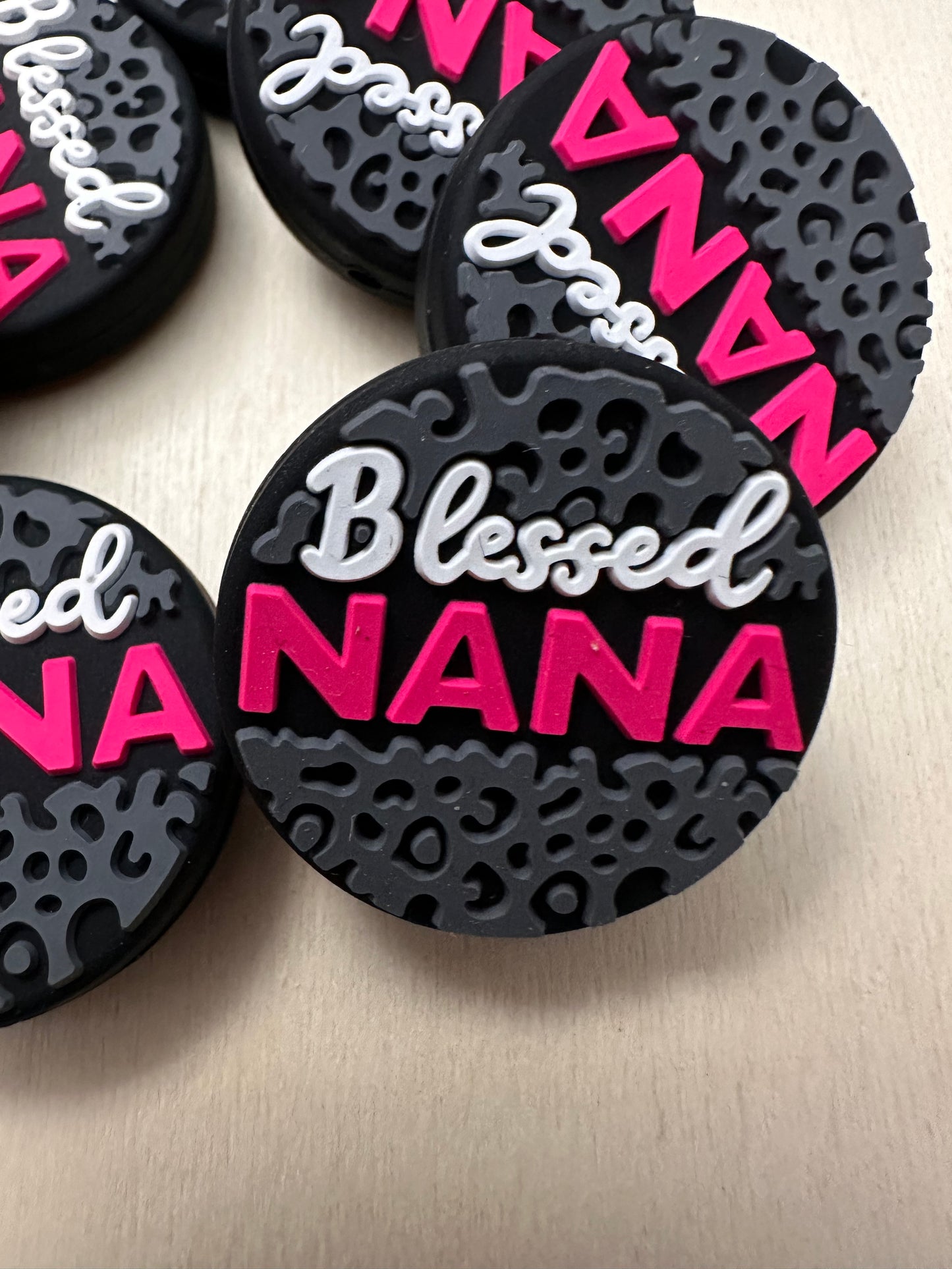 Nana Focal Bead/ beadable pen/ Silicone bead/keychain bead/ circle shaped/ Mothers Day/ Grandmother/ Blessed Nana