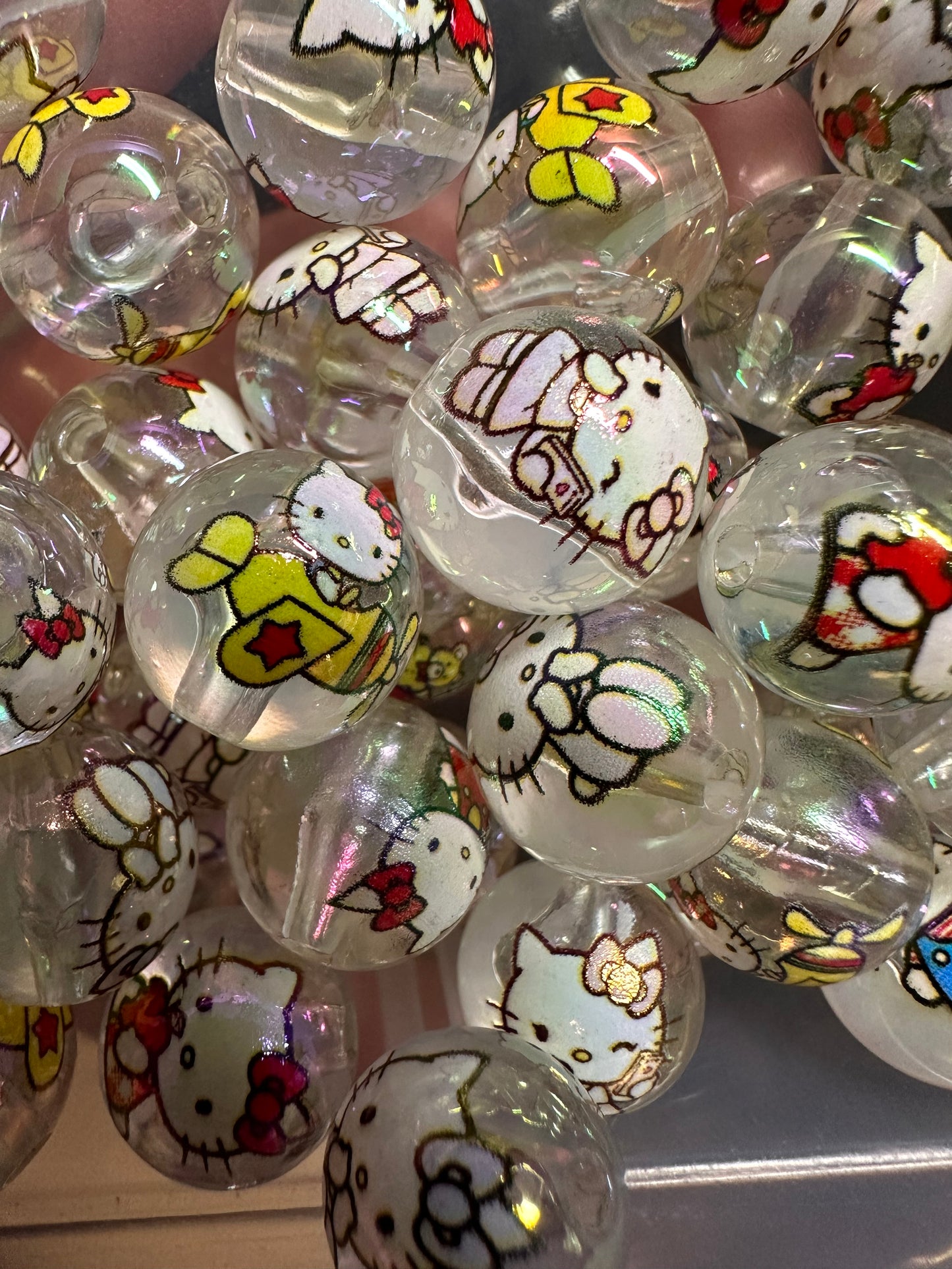 Ten (10) clear cat beads/ round shaped beads/ pen beading beads / keychain beads/ DIY/ 16mm/ cat/
