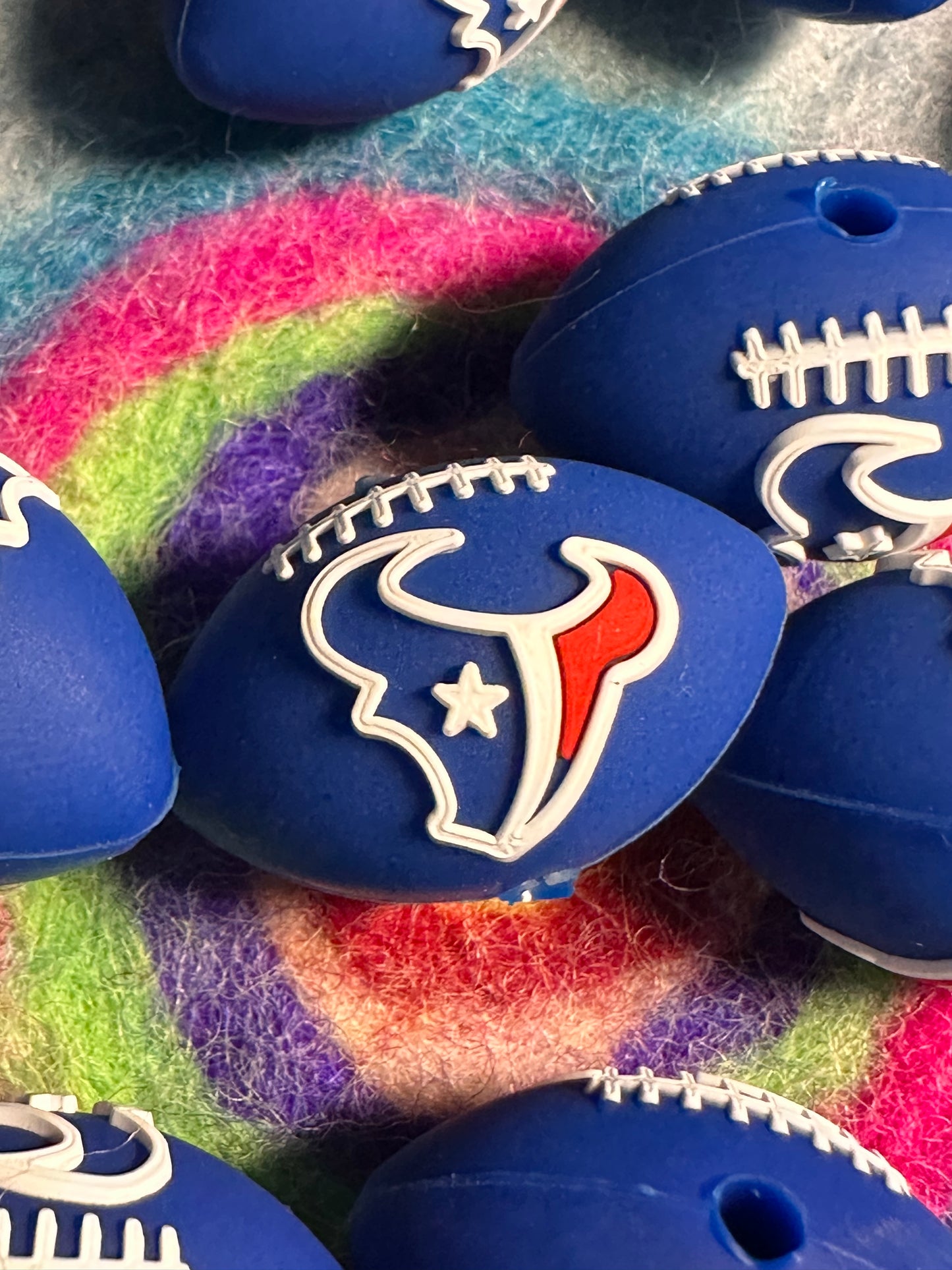 3D Texans focal bead design /football shaped silicone bead