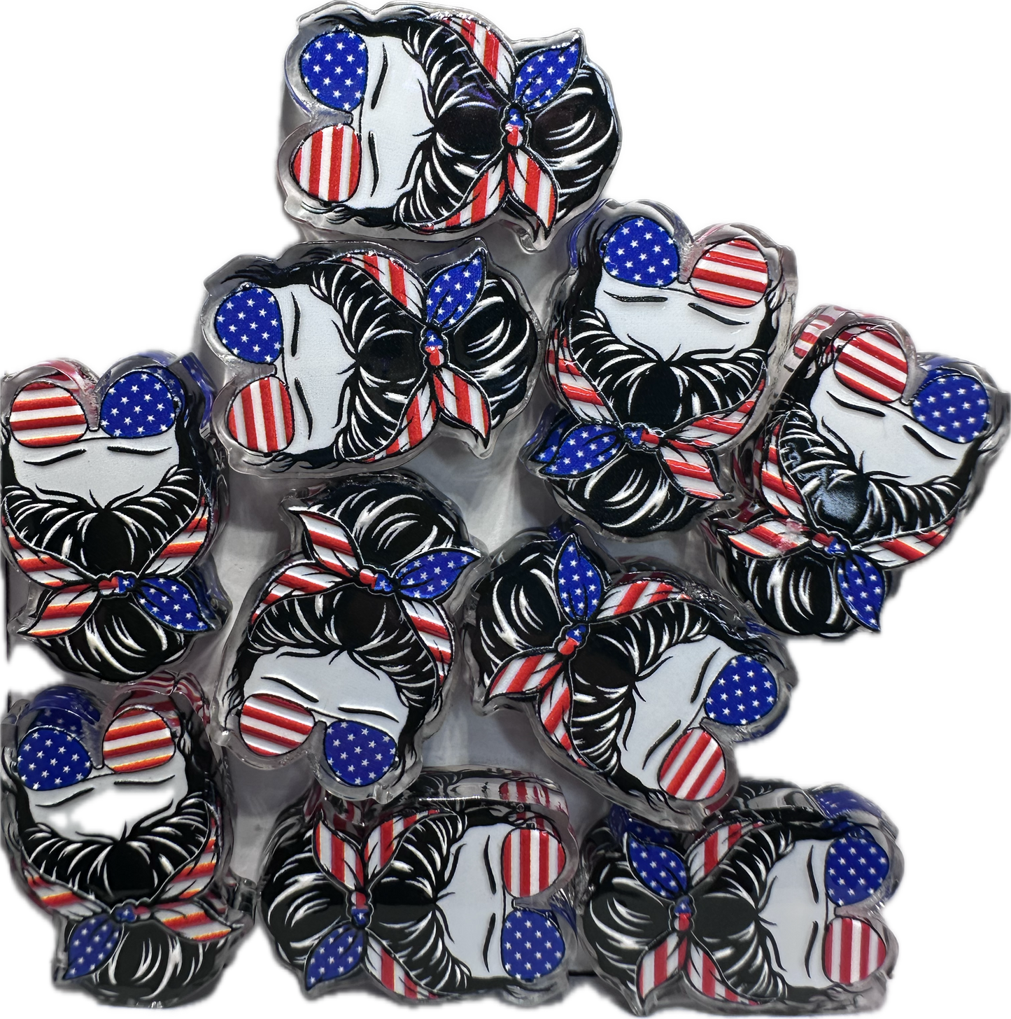 Patriotic girl acrylic focal bead- set of 2/ focal bead/ pen beading / keychain bead/ mom