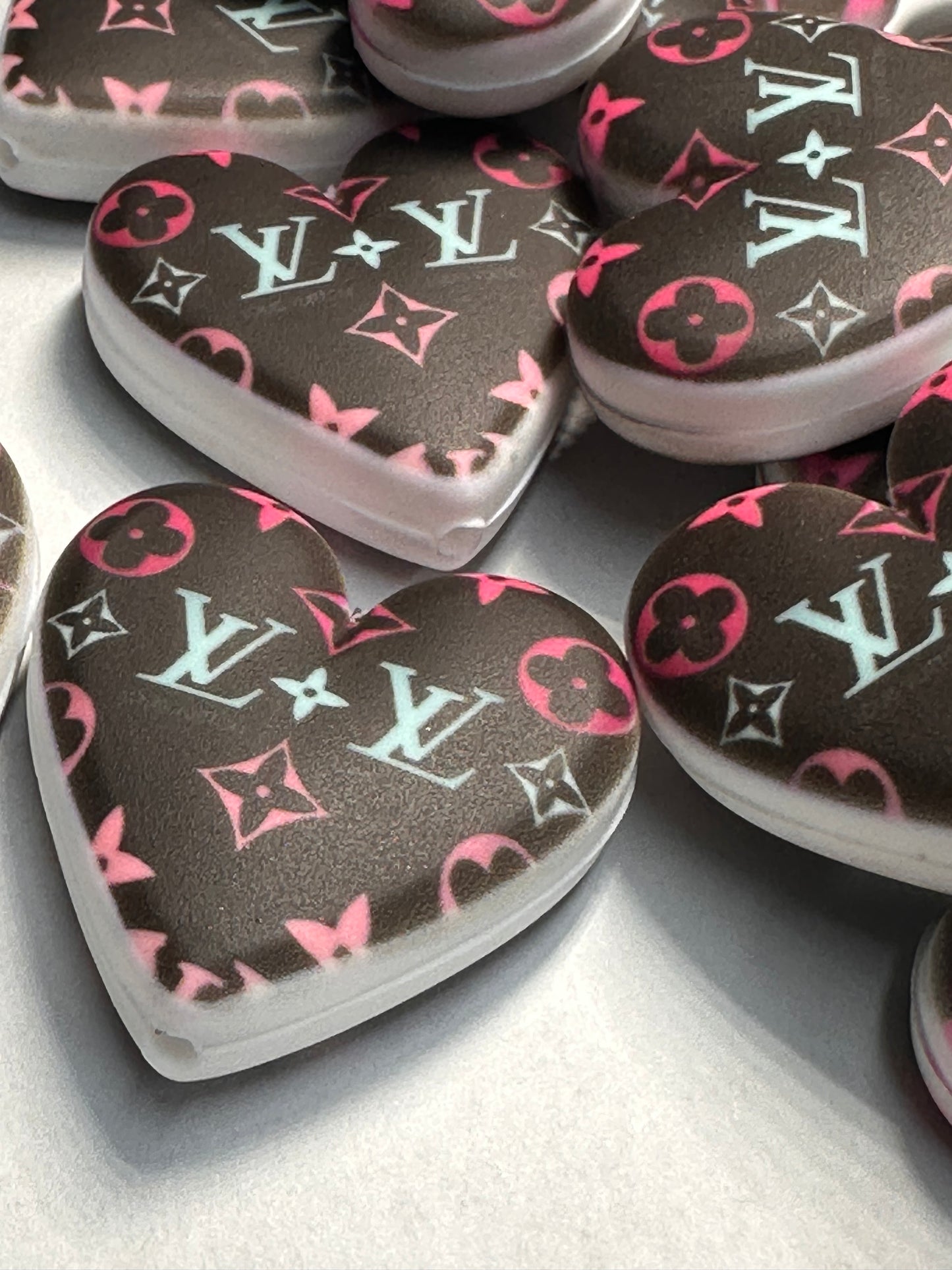 Heart shaped silicone focal bead with designs/ pen beading/ keychain bead/ DIY/ fancy bead #5