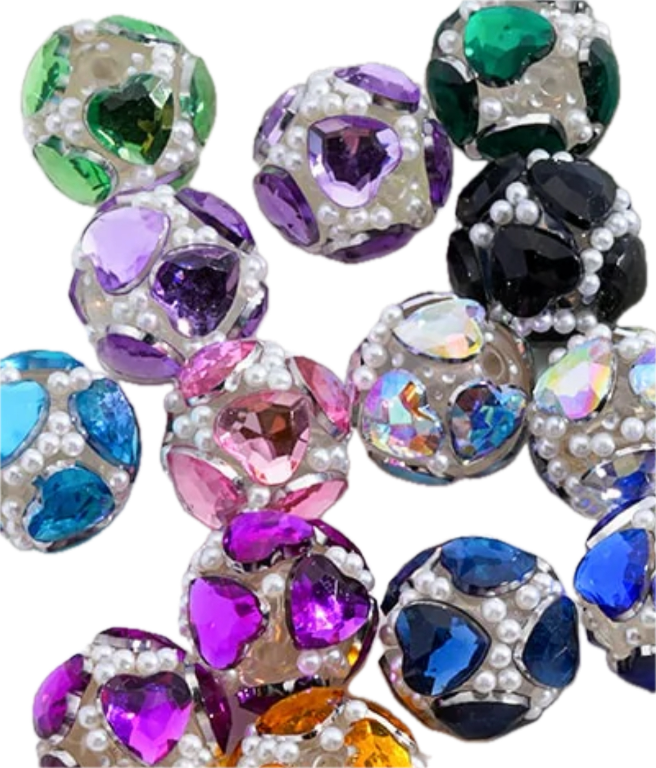 Fancy handmade heart rhinestone beads/fancy Beads/ beadable pen/ keychain bead/(5) Five beads included /20mm