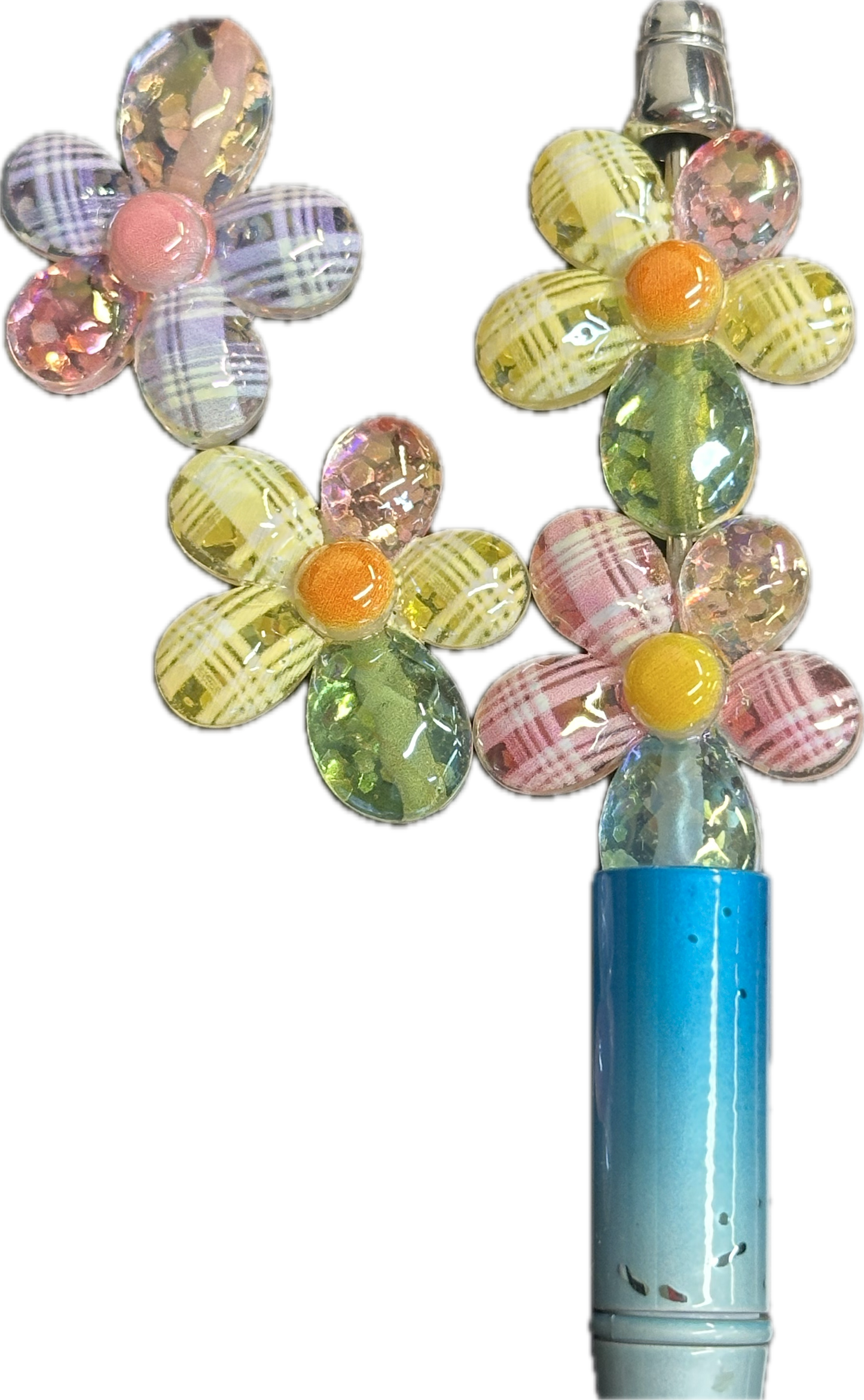 UV Shiny flower acrylic beads/ Flakes and glitter inside/ 31mm x 26mm