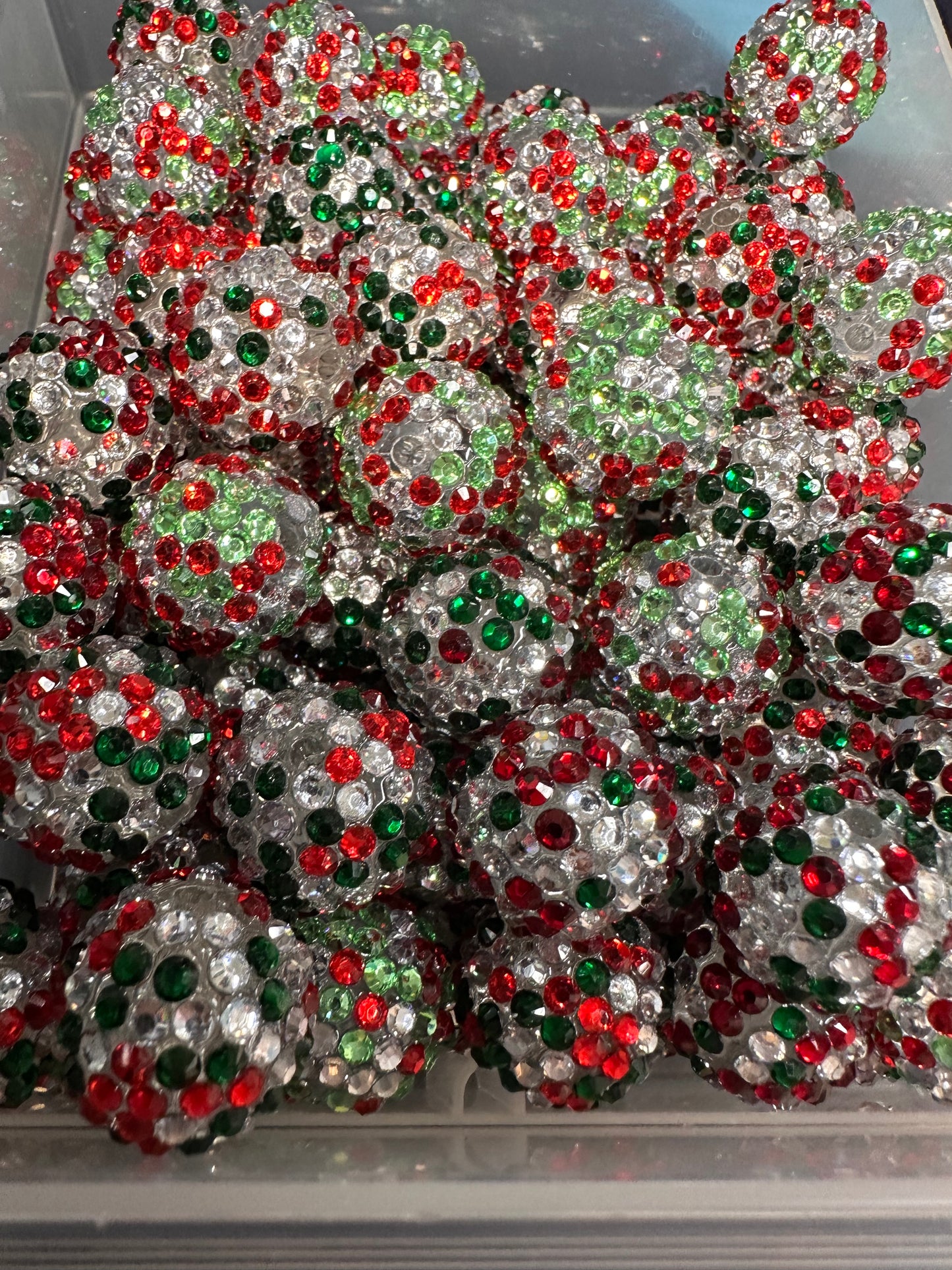 Five (5) Christmas rhinestone beads included/fancy Bead/ beadable pen/ keychain bead/ pastel beads/assorted colors/20mm