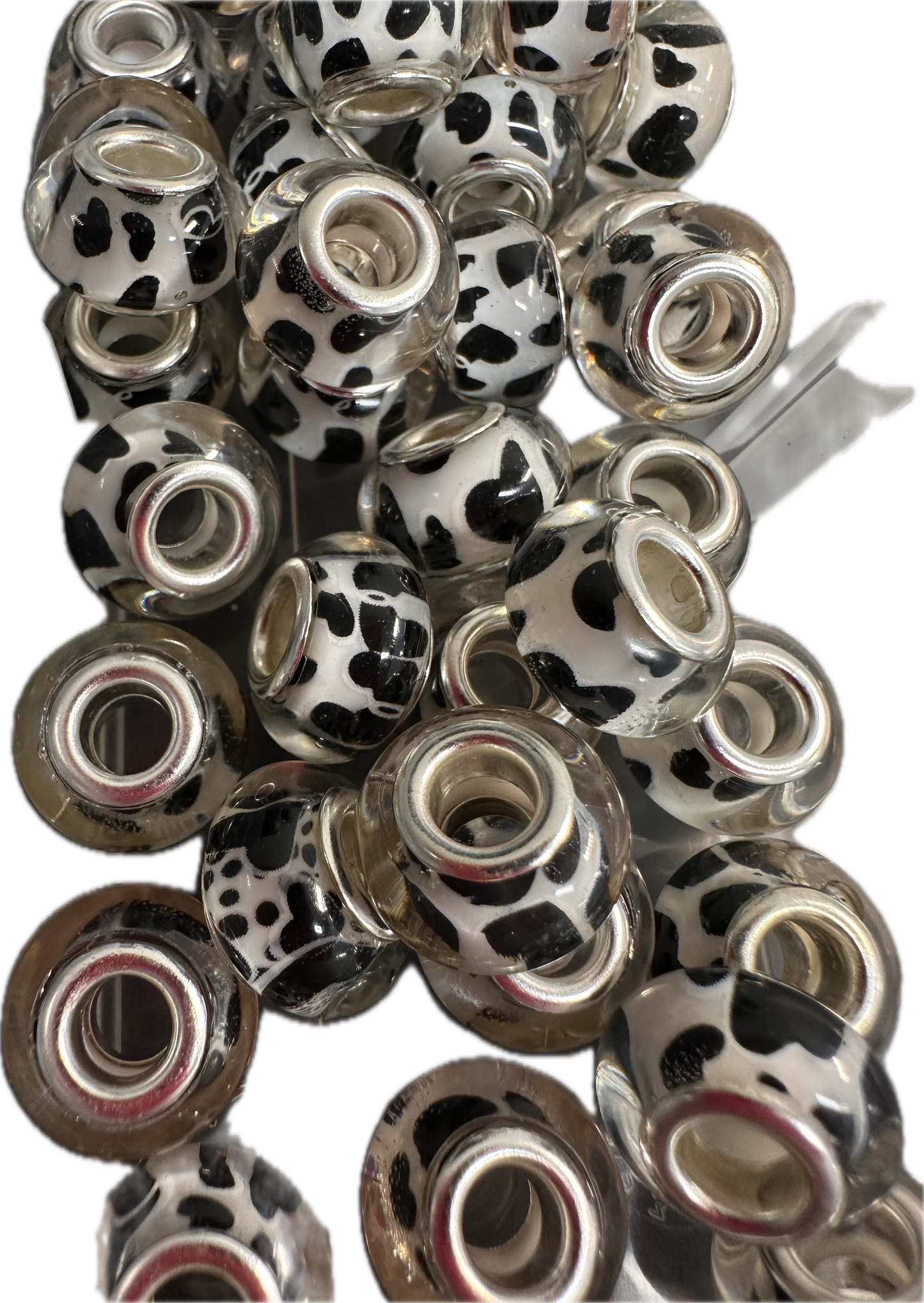 Ten (10) resin black and white cow spots spacers included/ jewelry Bead/ beadable pen beads/ keychain bead/bead/12mm