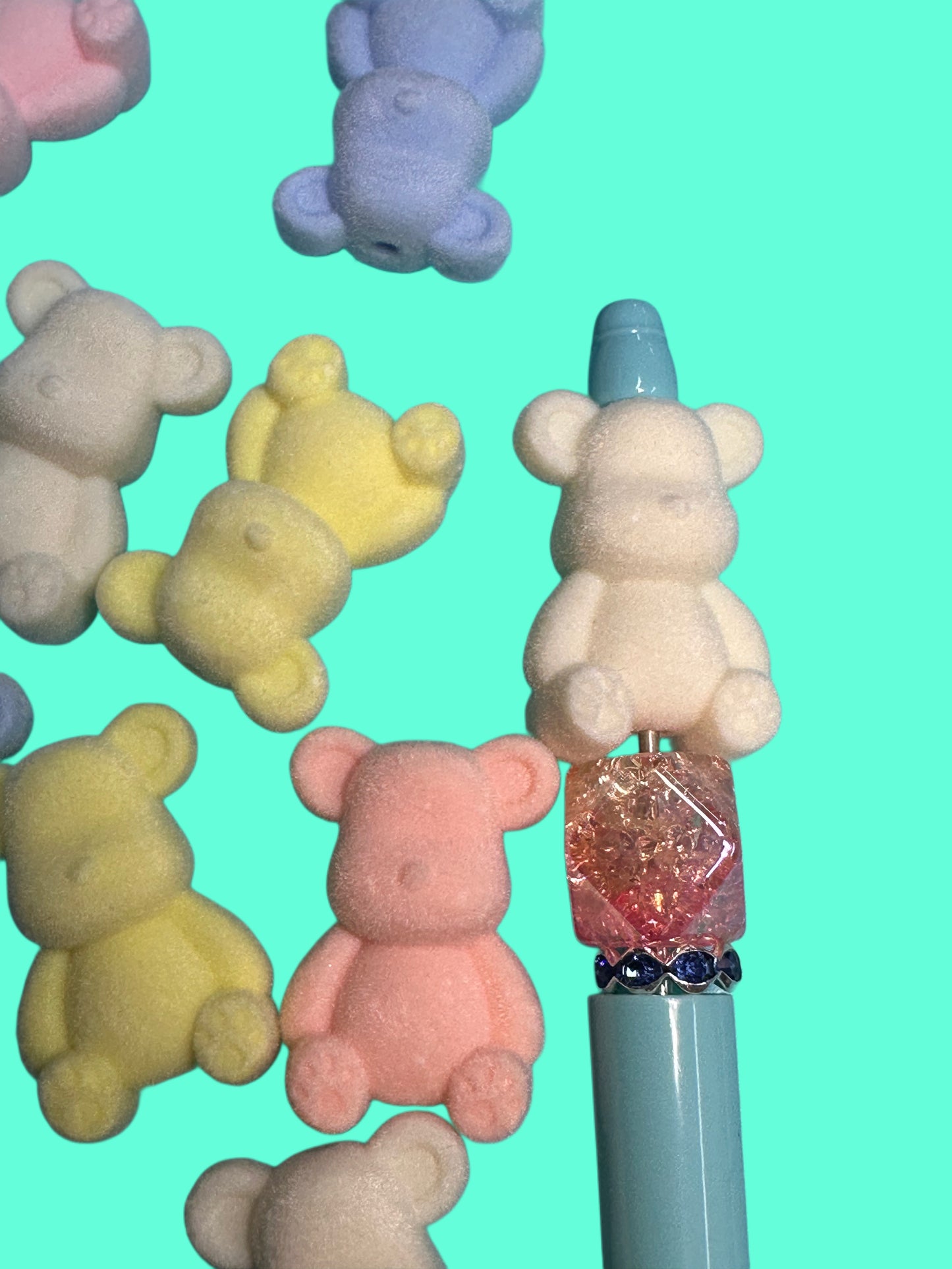 Flocked bears/Focal Bead/ beadable pen/ fuzzy bear bead/ keychain bead