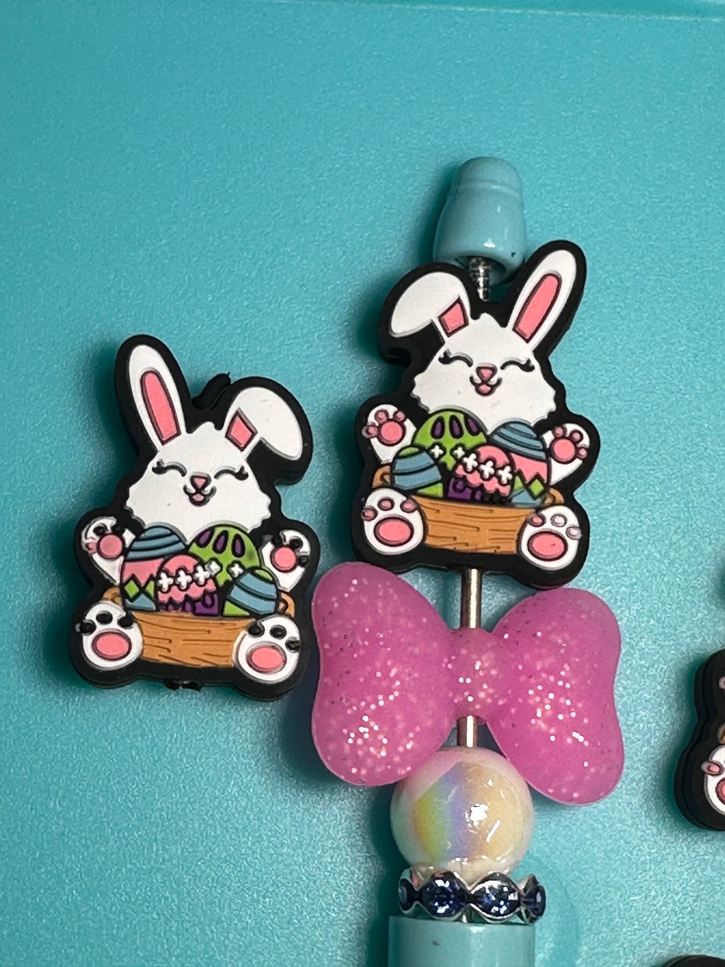 Easter bunny focal bead/ silicone bead/ pen beading/ DIY/ Easter egg/ bunny ears