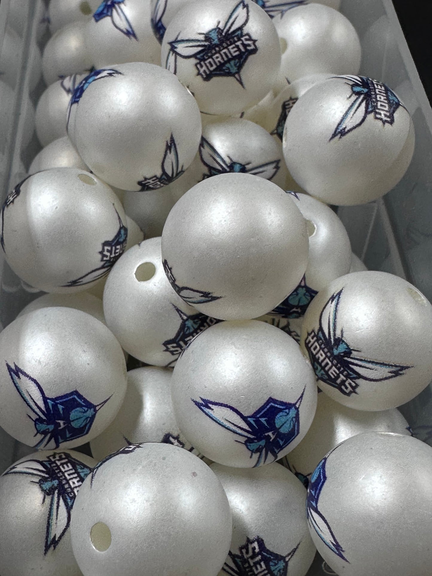 Charlotte Hornets Sports 16mm Sports Print Beads • Set of 10 • Great for Pens, Keychains & Crafts-