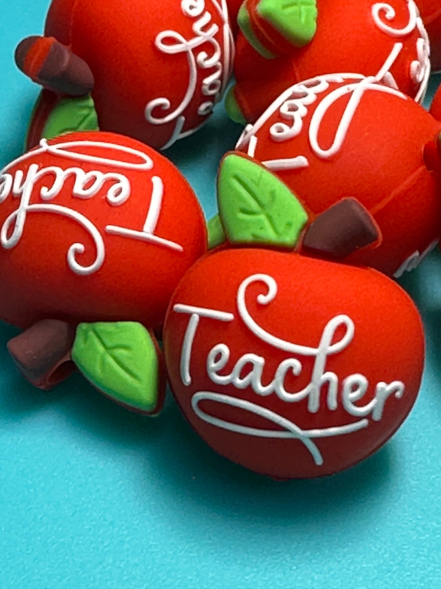 3D Apple School Teacher Focal Bead/ beadable pen/ Silicone bead/ keychain bead/ teach