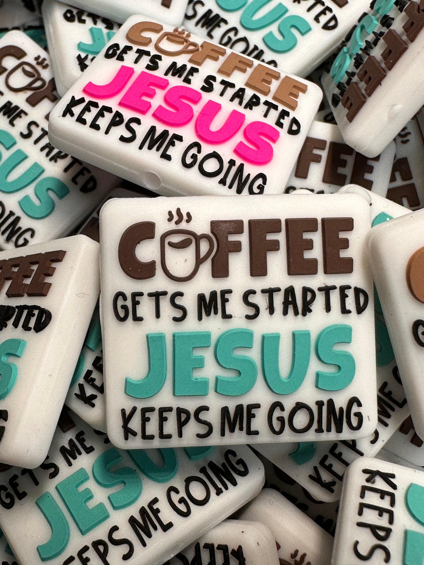 Religious silicone focal bead/ iced coffee/ mom /
