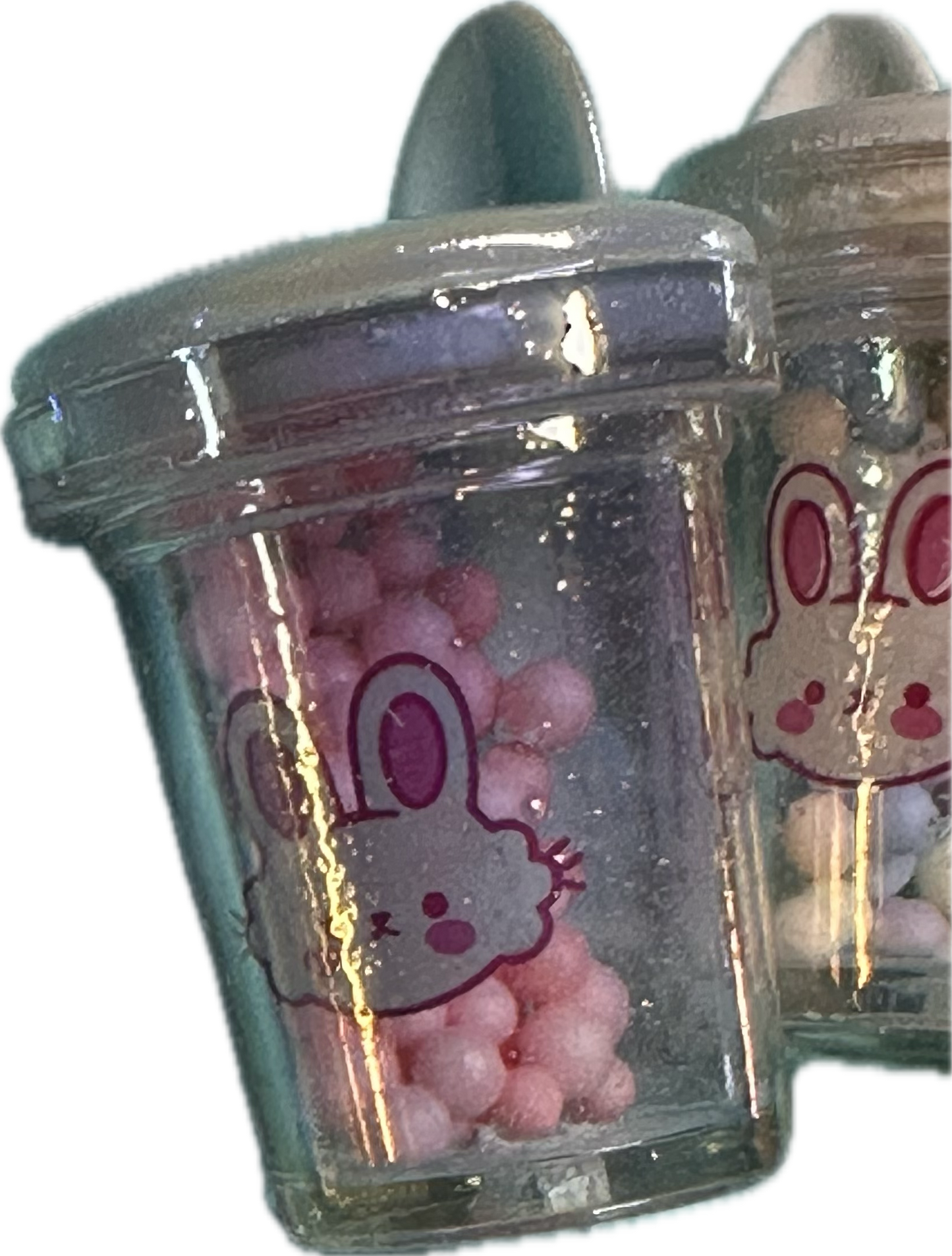 Clear shaker Cat Panda Bunny Paw Print Heart Design Clear Cup Bottle with cat ears on lid/ Small Colorful Mini Balls Inside Acrylic Beads, Random Mix, 34x22mm approx. /random choice of colors/ cup shaped acrylic/Perfect for pen beading/ jewelry making/