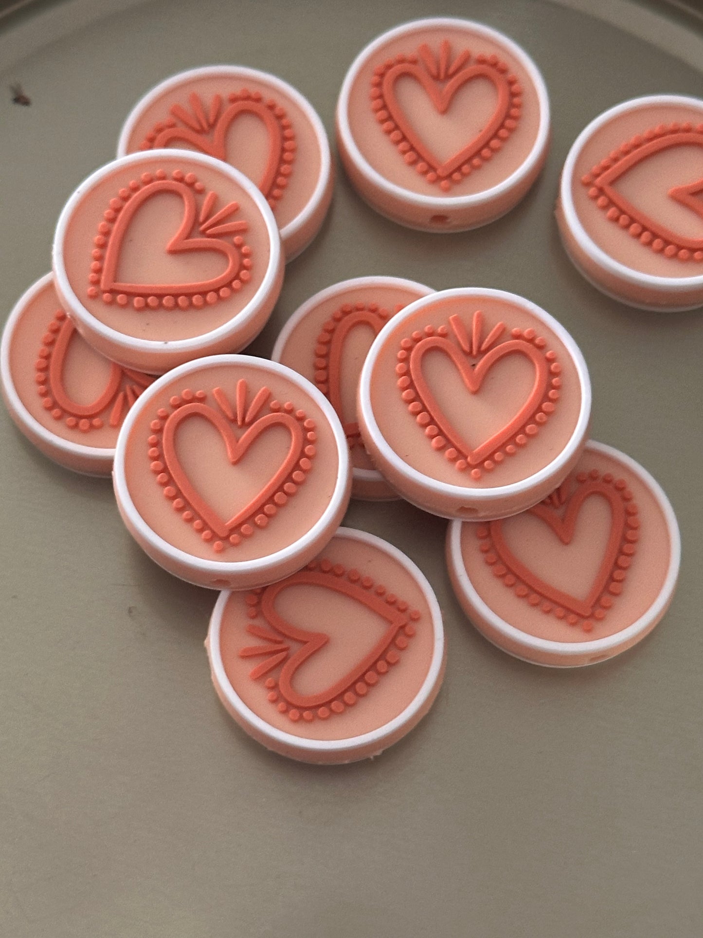 Heart focal beads/ beadable pen/ Silicone bead/ keychain bead/Valentines Day hearts/ boho/ doodle