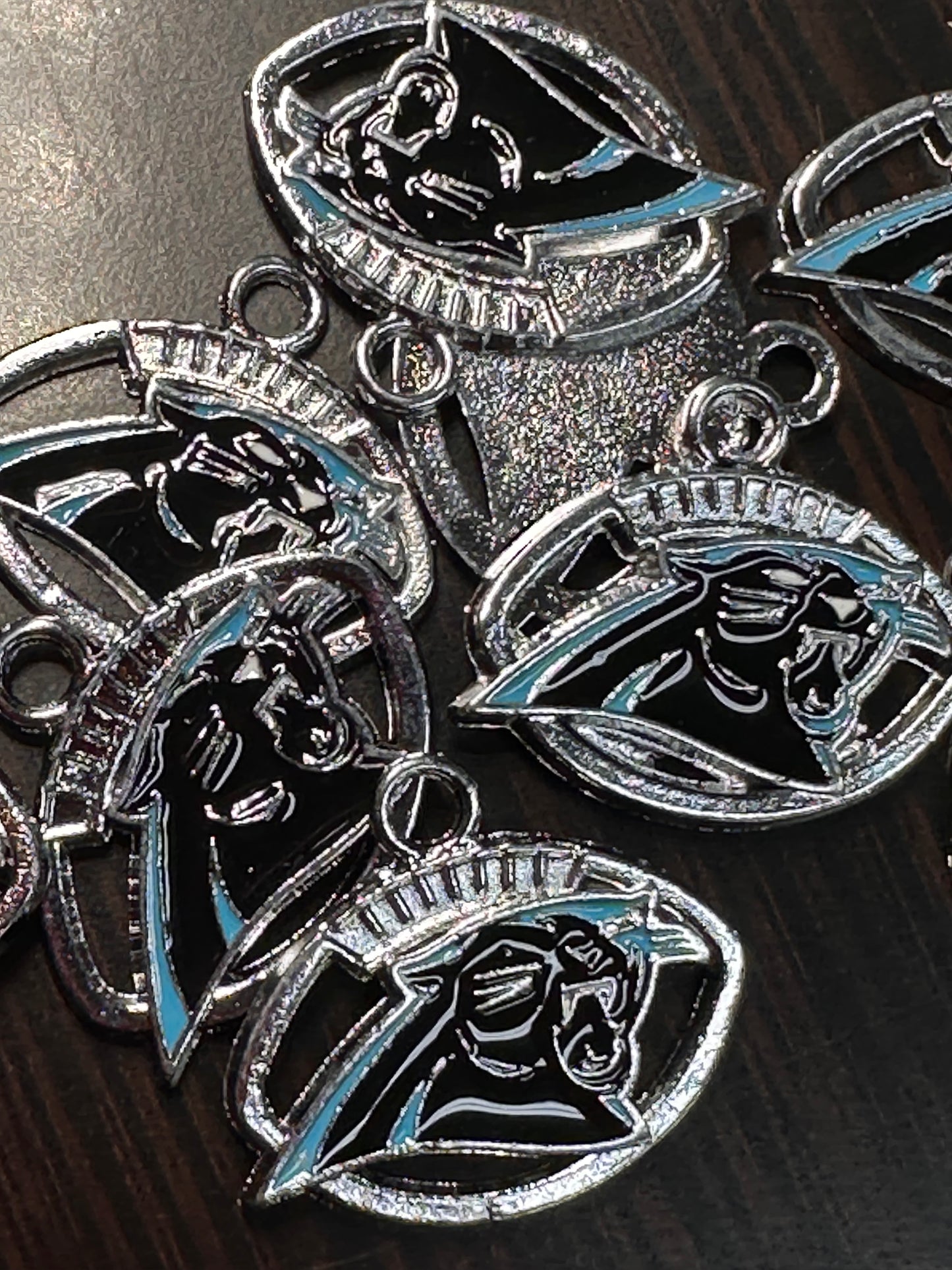 Enameled metal charms/ Carolina Panthers pendant/ DIY charm bracelet/ DIY necklace