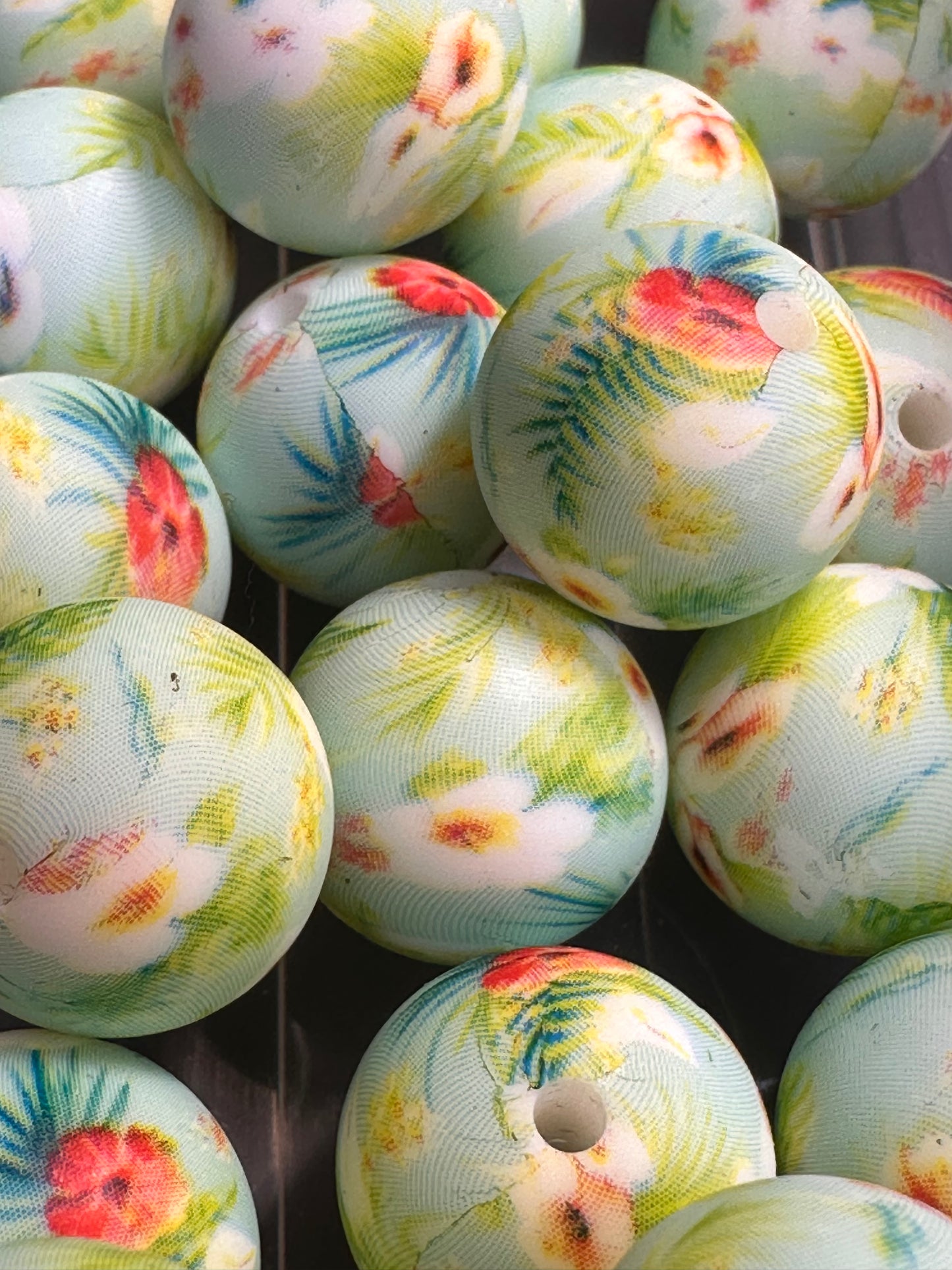 Flowery printed beads /15 mm round shaped/beadable pen/ keychain bead/10 beads included/