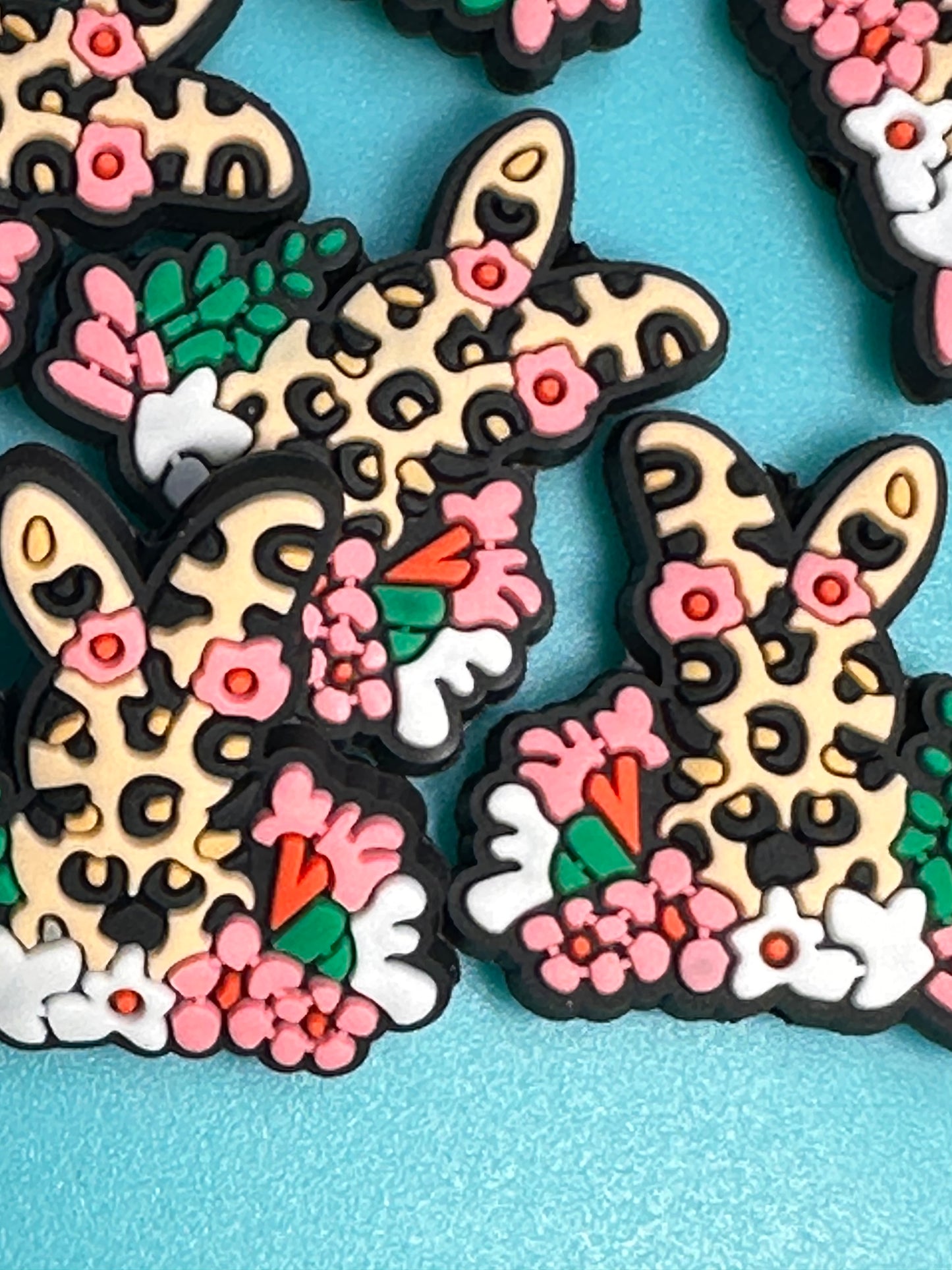 Leopard print Easter bunny focal bead/ silicone bead/ pen beading/ DIY/ Easter egg/ bunny ears
