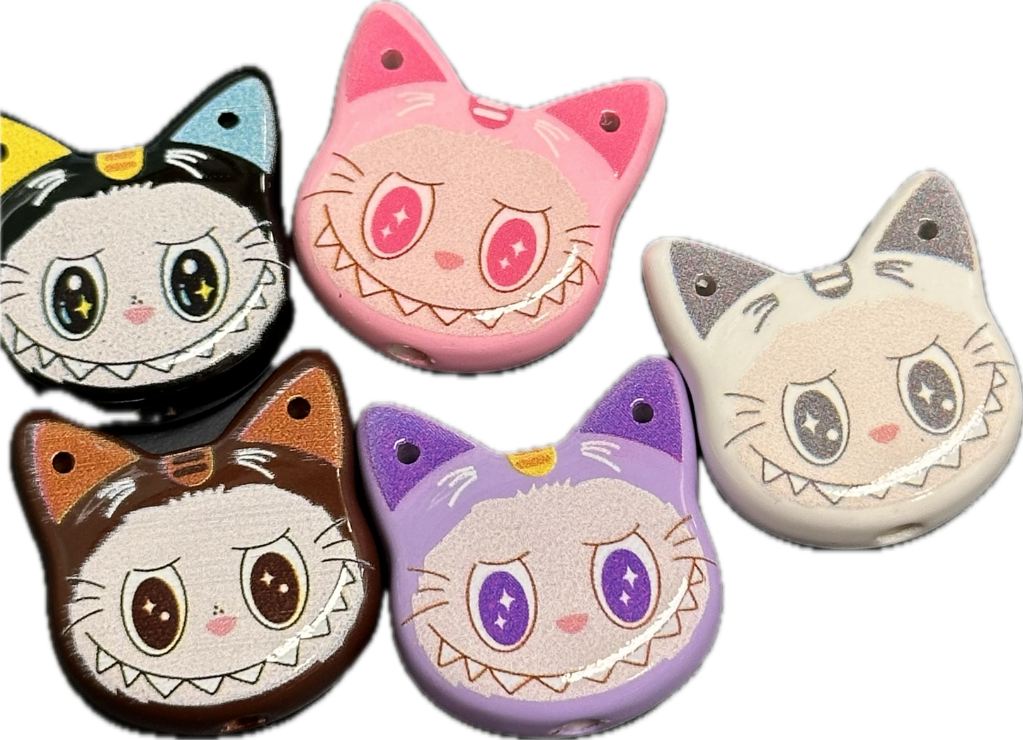 Metal Labubu monster beads/ Ten (10) beads included assorted styles / double sided beads/ will fit pen / keychain beads/ DIY/approx. 22mm x 23mm
