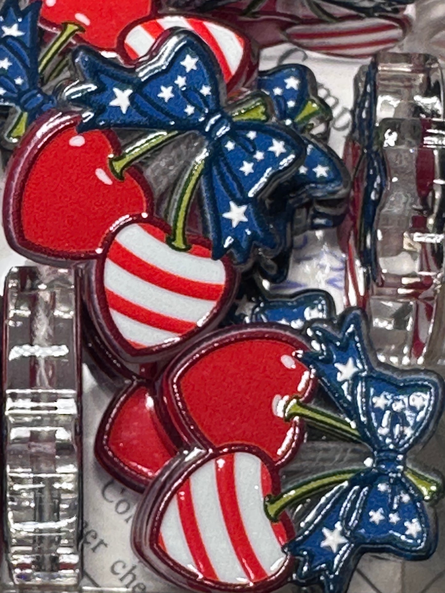 Patriotic cherries acrylic focal bead- set of 2/ focal bead/ pen beading / keychain bead/ Summer/ Cherry