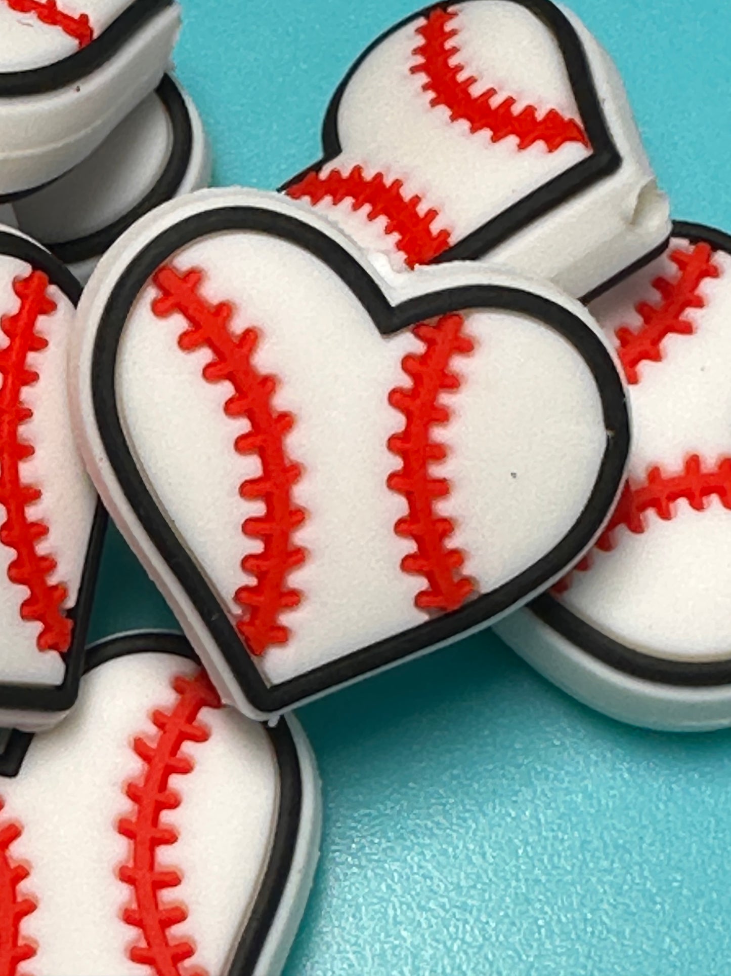 Baseball heart silicone focal bead/ Baseball /TBall