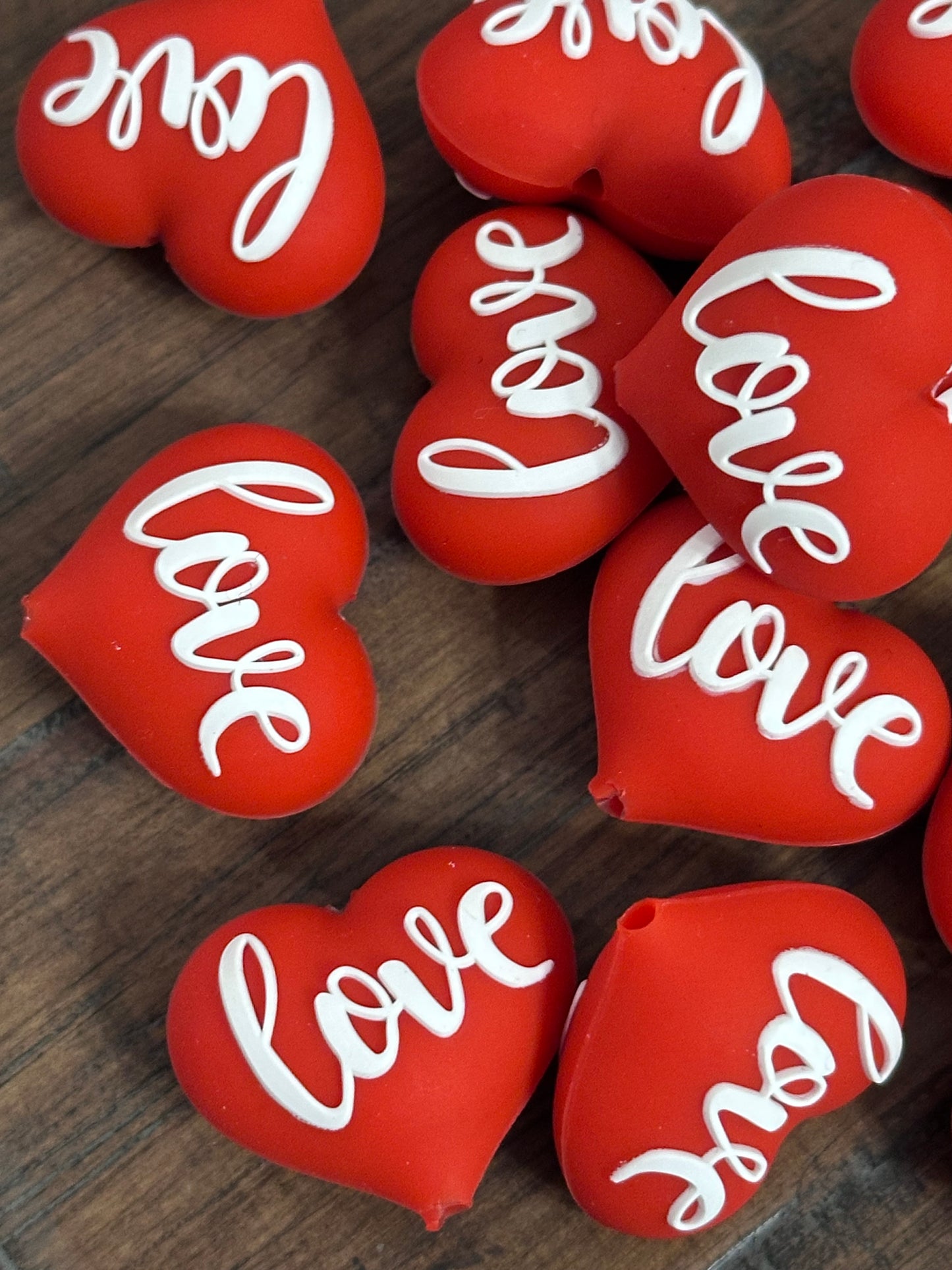 3D Heart Love beads/ beadable pen/ Silicone bead/ keychain bead/Valentines Day hearts/ red heart bead