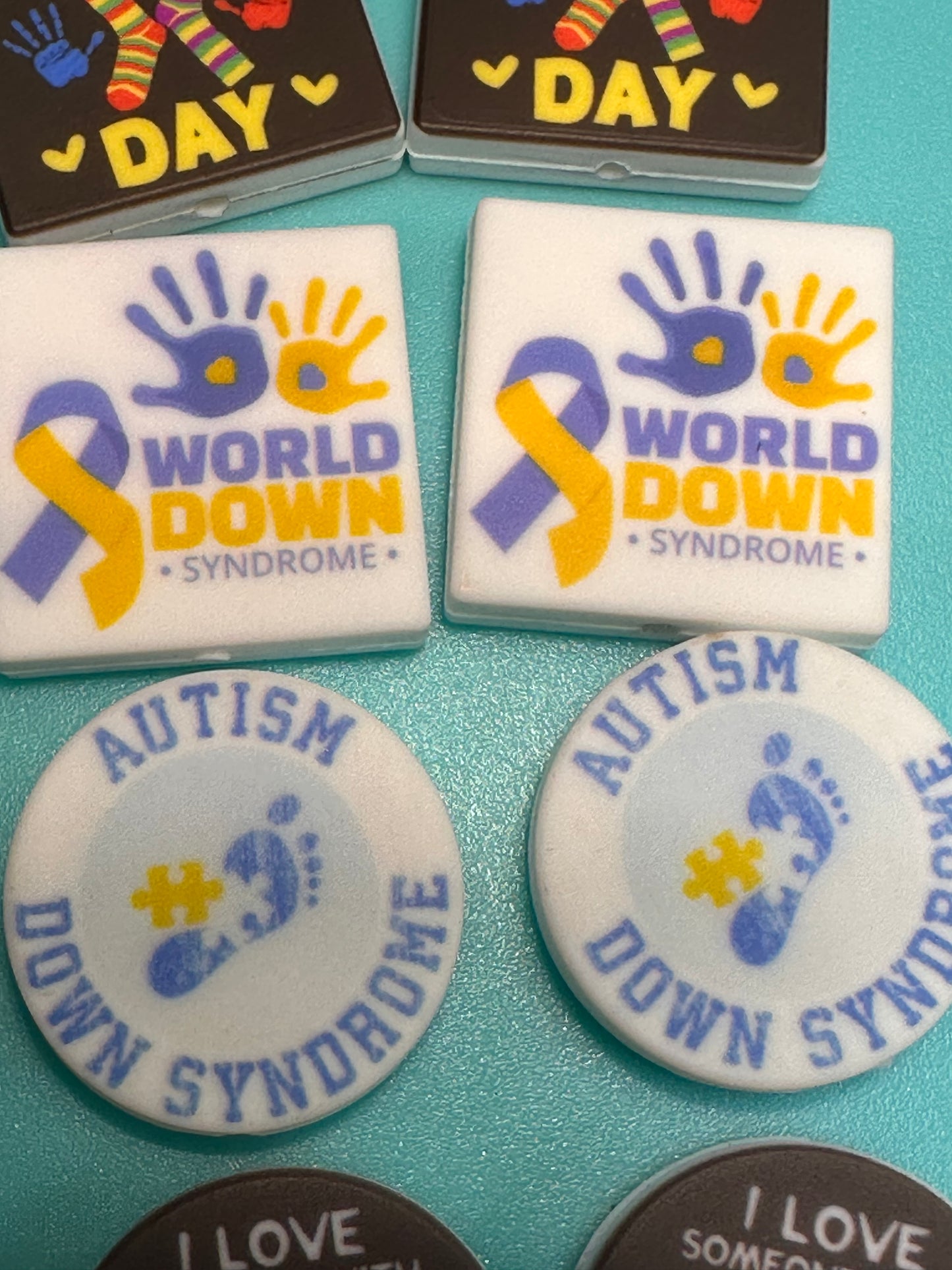 Down Syndrome Awareness Ribbon Focal Beads/ beadable pen/ Silicone bead/ keychain bead/ 5 designs/ World Down Syndrome Day
