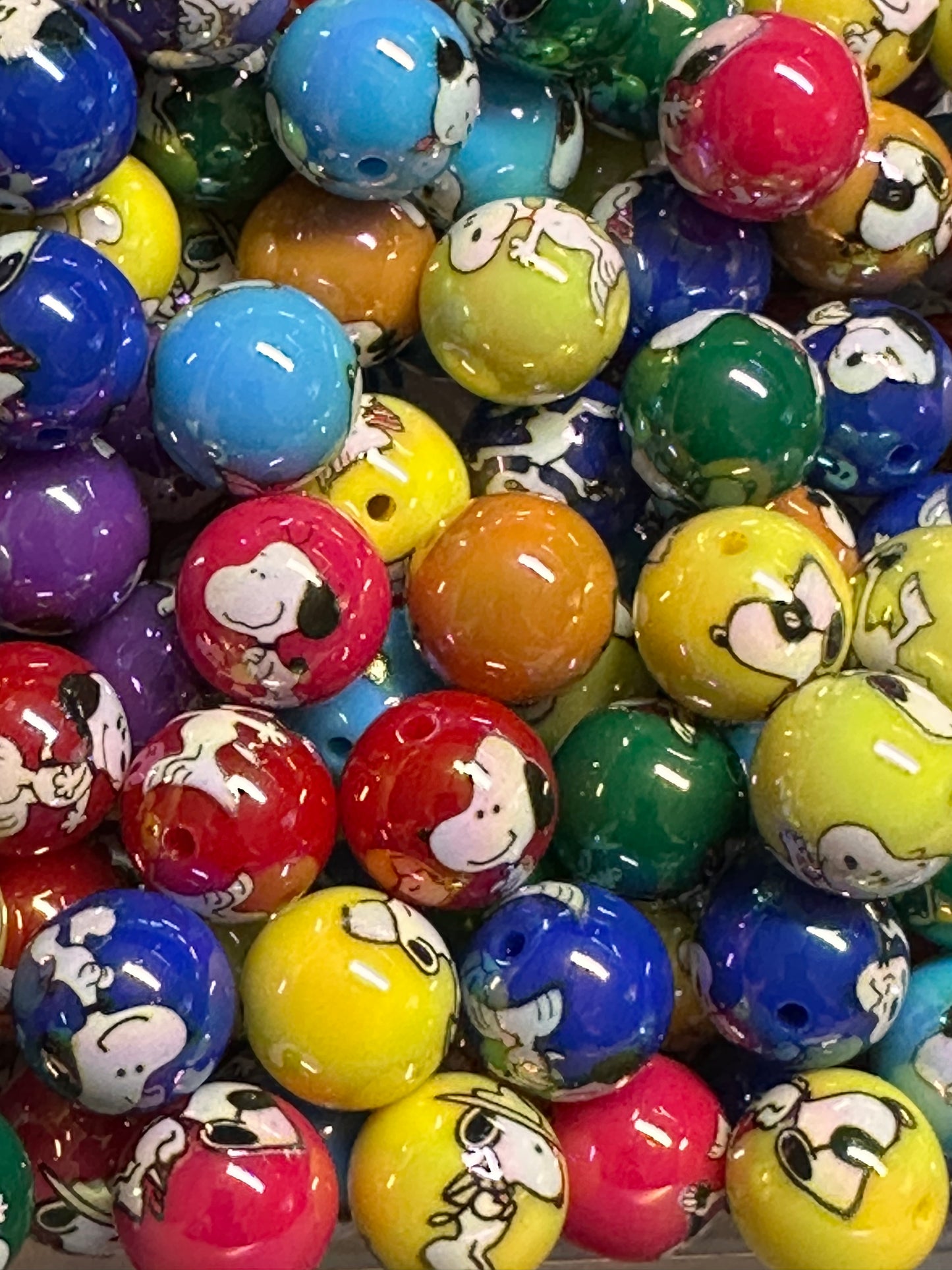 Ten (10) colorful dog beads/ round shaped beads/ pen beading beads / keychain beads/ DIY/ 16mm/ white dog with black ears