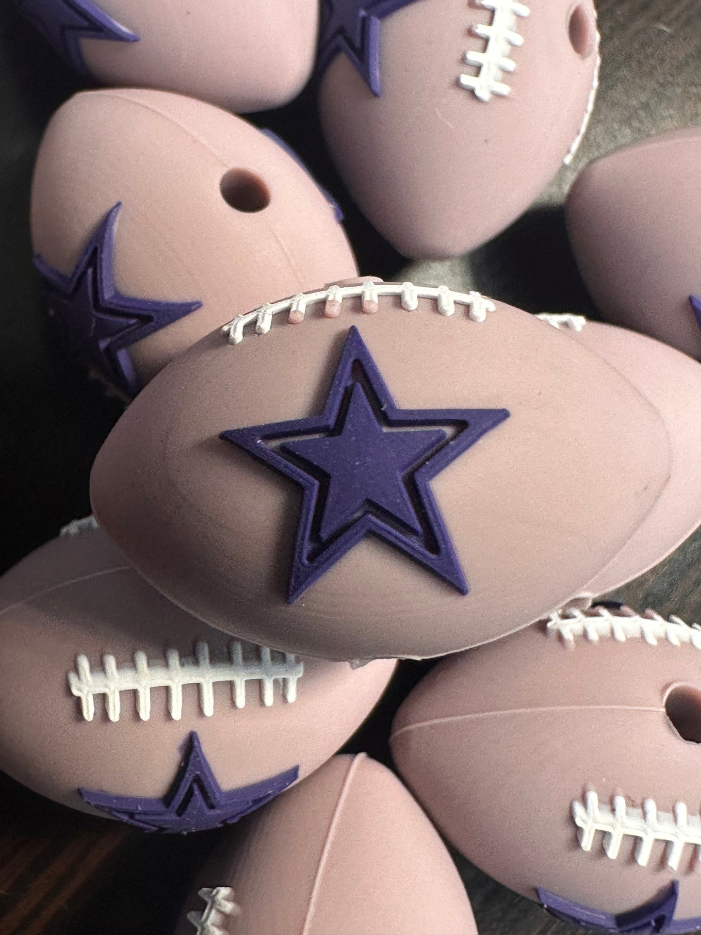 3D football shaped Dallas Cowboys focal bead silver with blue star