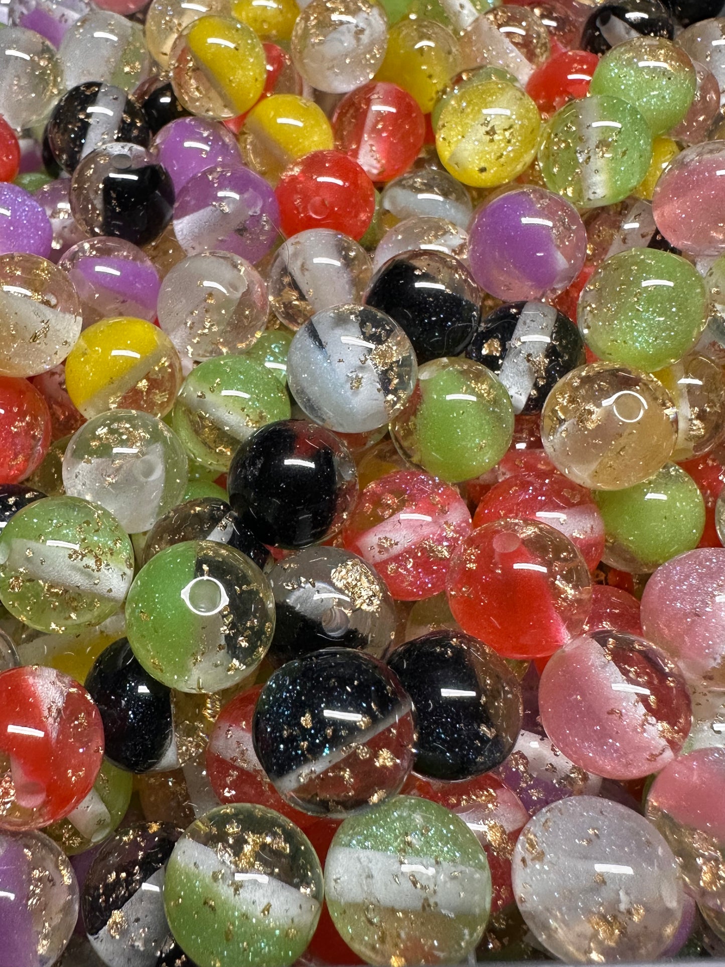 Beautiful 10mm colored with gold glitter beads/ DIY Bead/ beadable pen/ keychain bead/ gold speck beads/