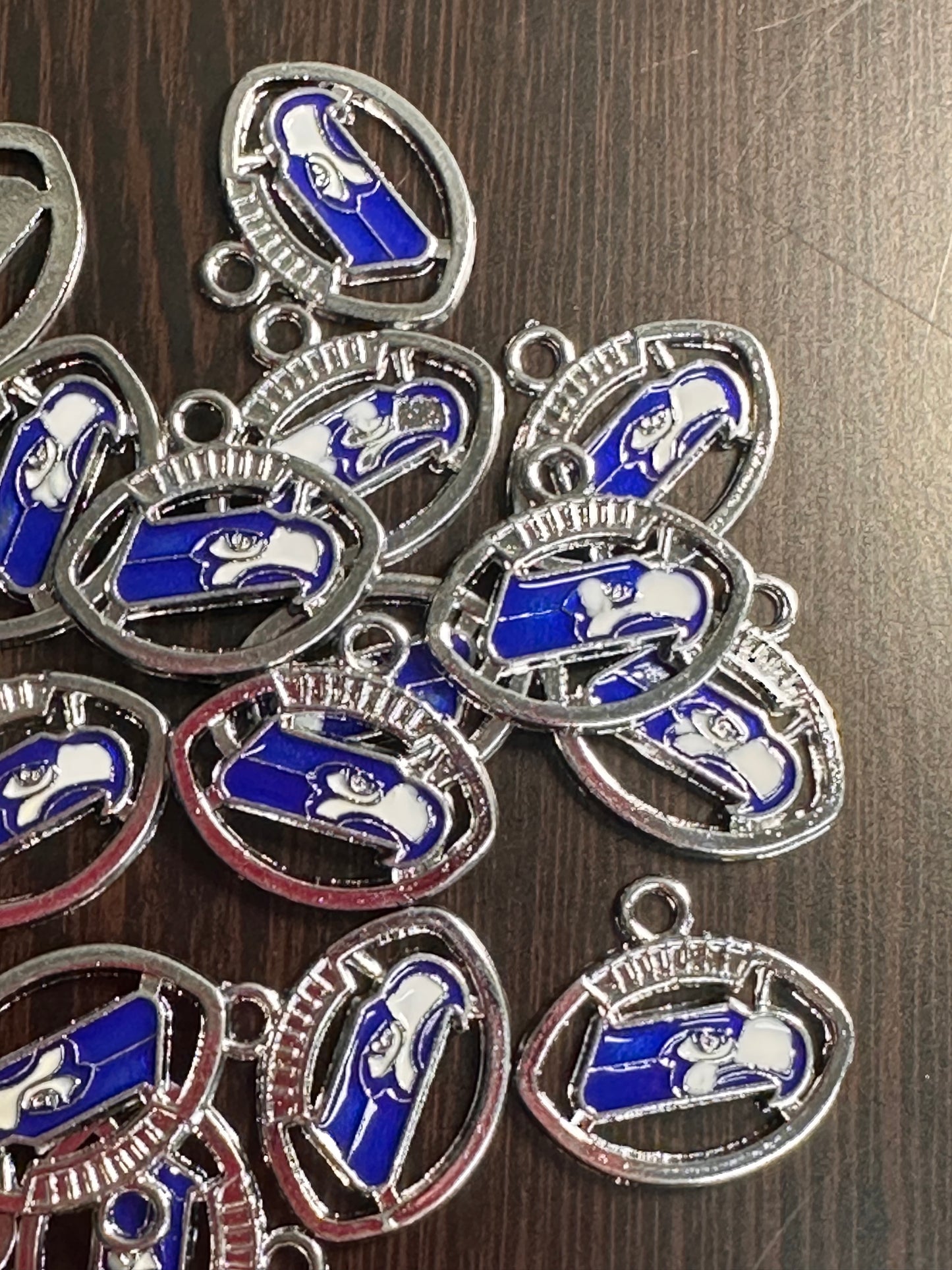 Enameled metal charms/ Seattle Seahawks/ sports team pendant/ DIY charm bracelet/ DIY necklace